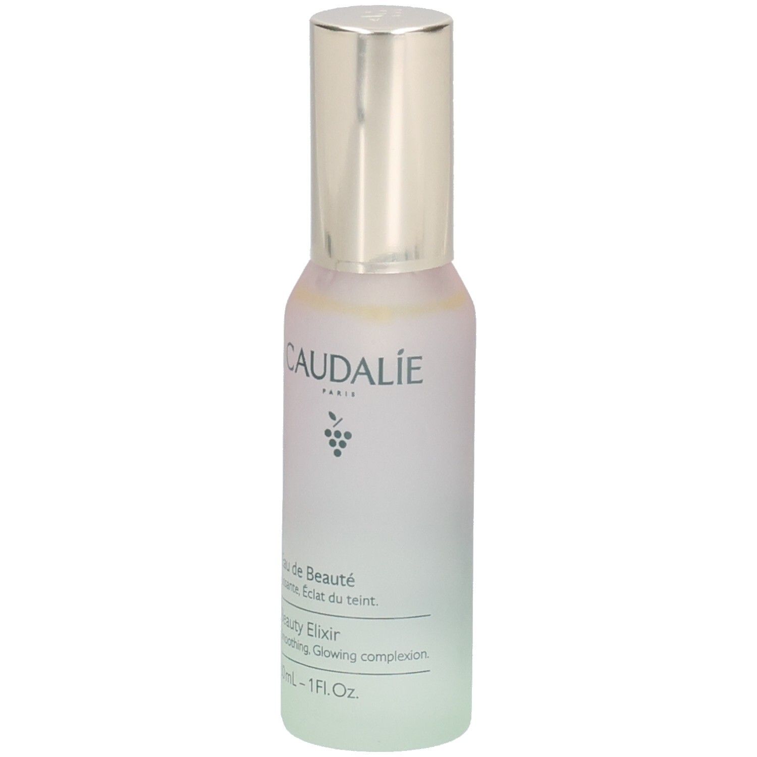 Flakon mit silbernem Deckel. Aufschrift: Caudalie Paris, Eau de Beauté, Beauty Elixir, 30ml-1Fl.Oz.