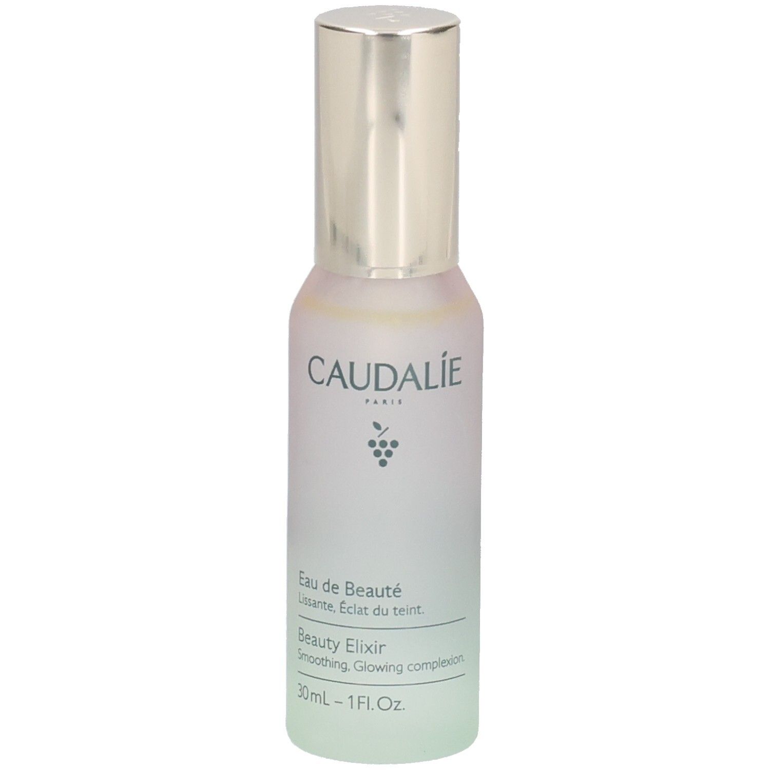 Flakon mit silbernem Deckel. Aufschrift: Caudalie Paris, Eau de Beauté, Beauty Elixir, 30ml-1Fl.Oz.