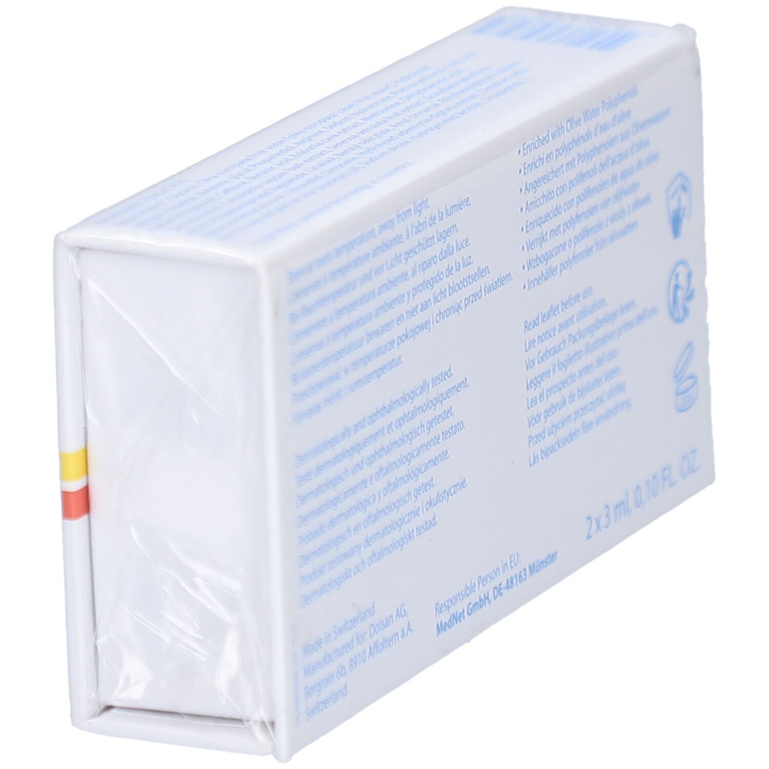 Vue arrière oblique de l'emballage CILASH FORTE PLUS DUO. Contient du texte, des ingrédients et des informations sur le fabricant.