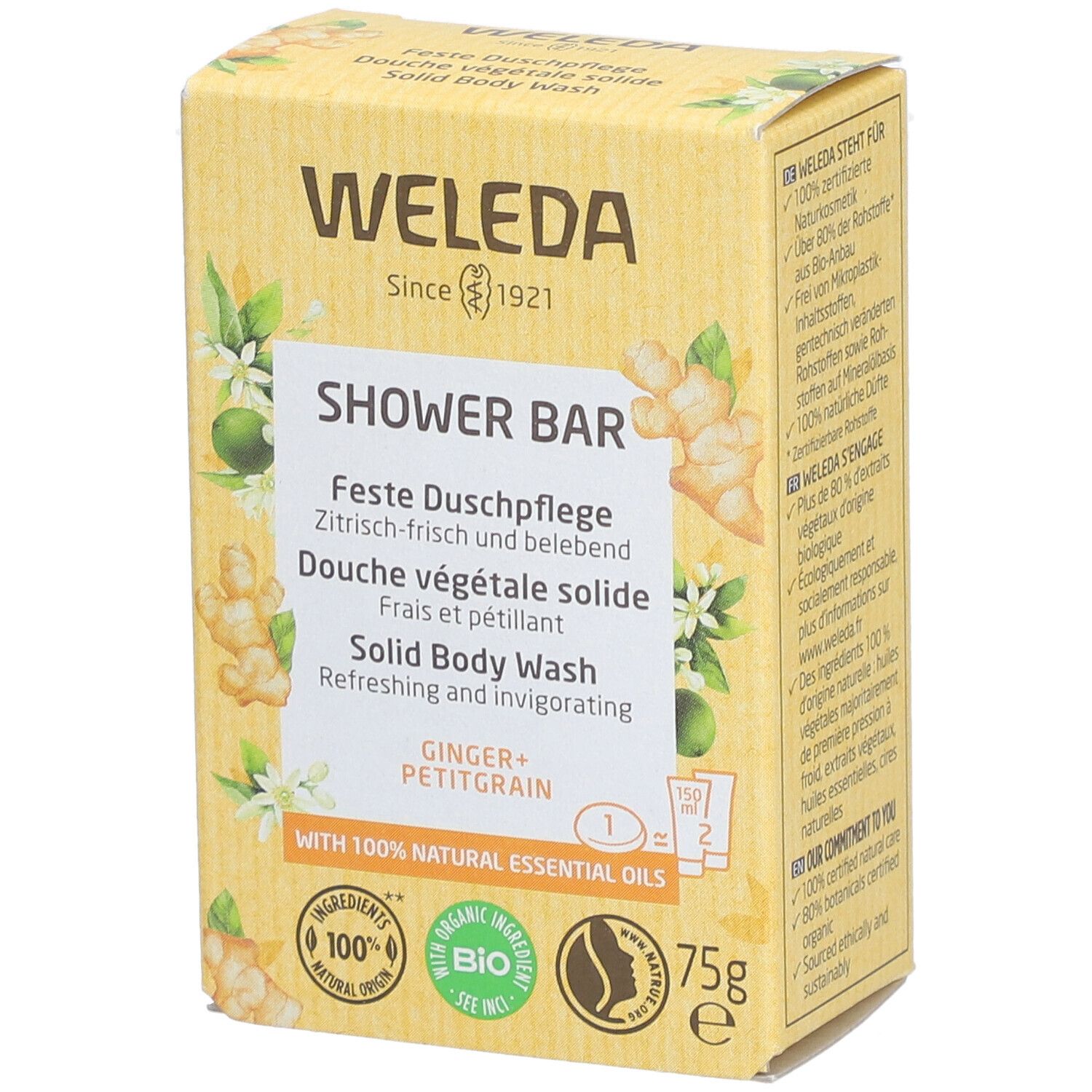 WELEDA Bio Douche Végétale Solide Gingembre & Petit Grain