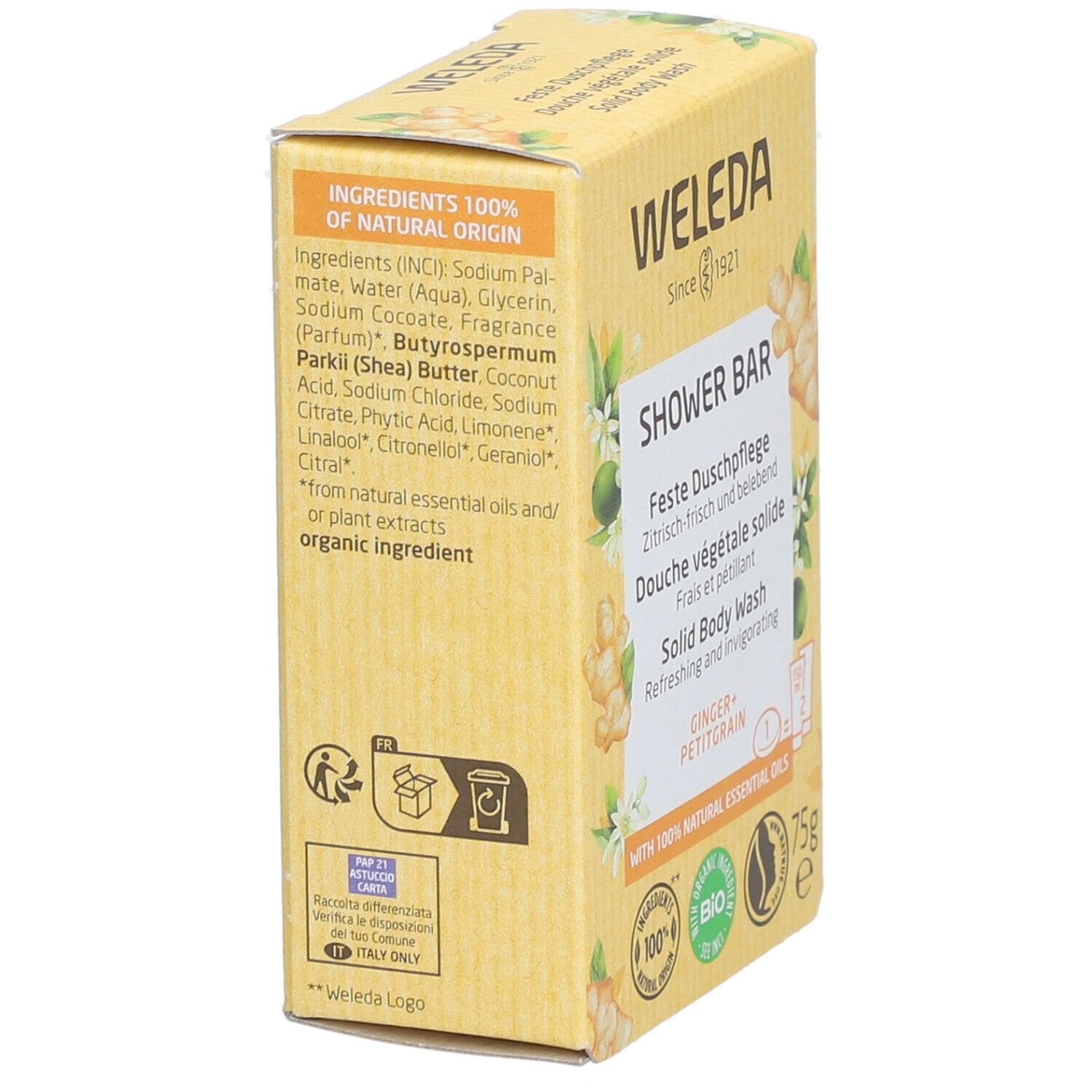 WELEDA Bio Douche Végétale Solide Gingembre & Petit Grain