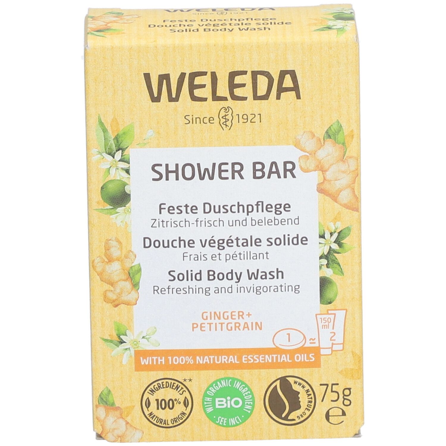 WELEDA Bio Douche Végétale Solide Gingembre & Petit Grain