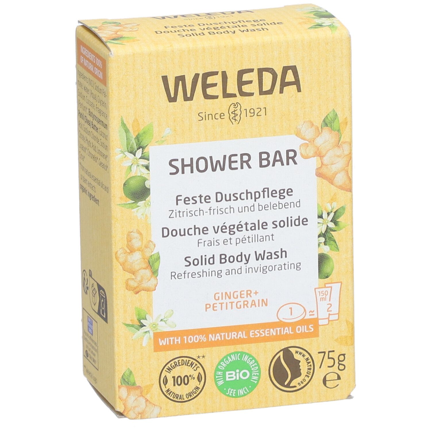 WELEDA Bio Douche Végétale Solide Gingembre & Petit Grain