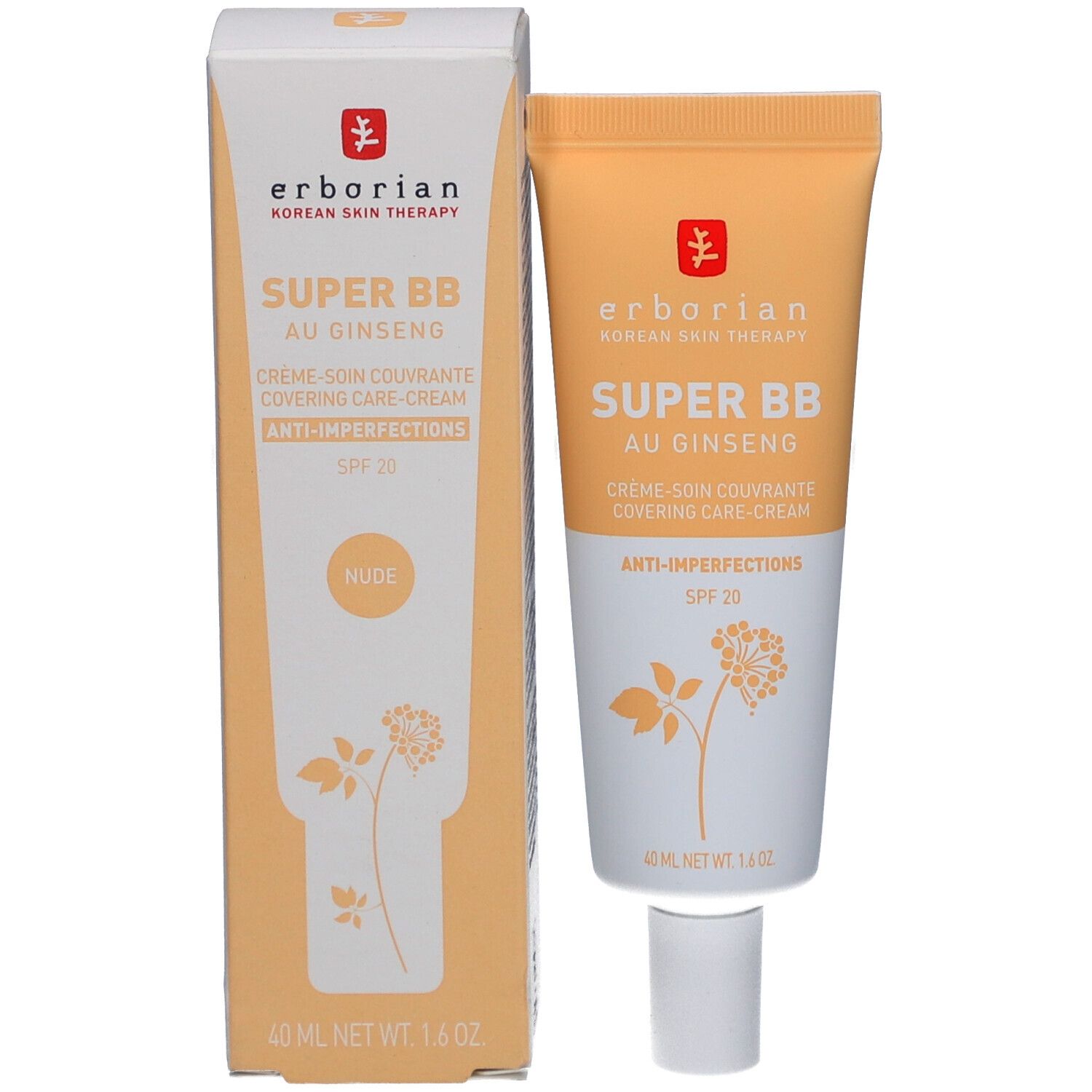 Emballage et tube du produit. Boîte et tube avec nom et marque. Design jaune et blanc.