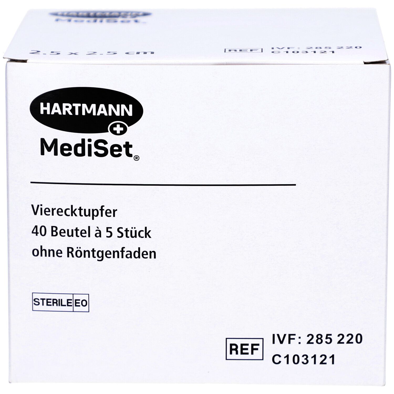 Hartmann MediSet Box. Vierecktupfer, 40 Beutel à 5 Stück. Steril. Produktinformationen.