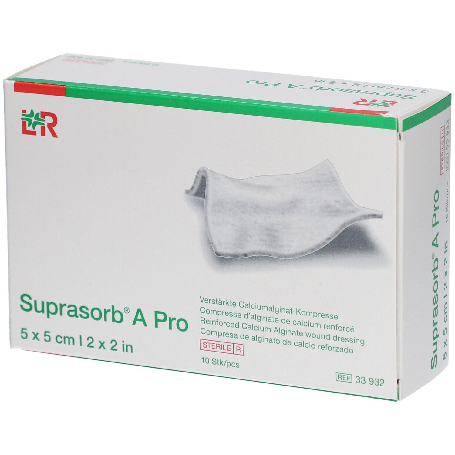 Boîte de compresses Suprasorb® A Pro. 5 x 5 cm. 10 pièces. Compresse stérile. Logo L&R.
