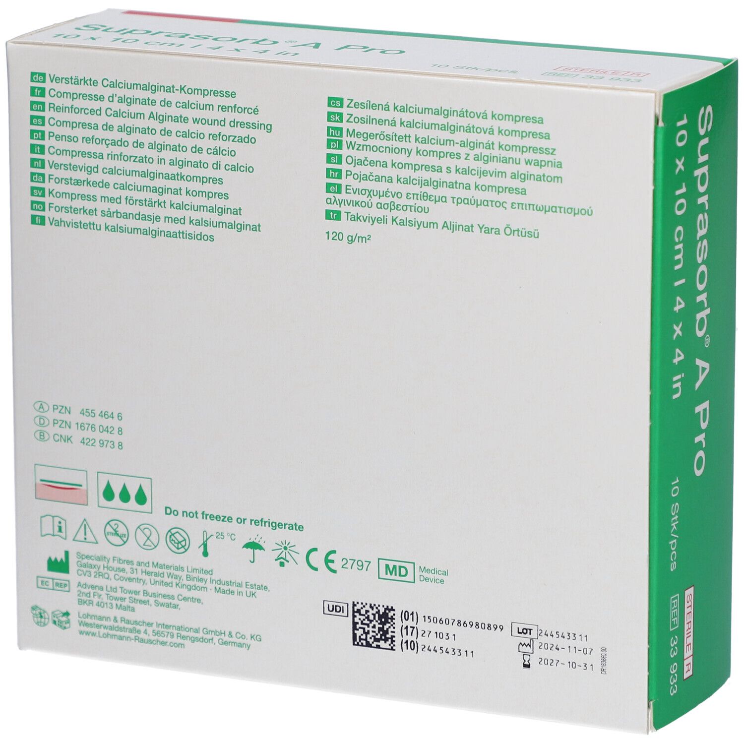 L&R Suprasorb®A Pro Kalziumalginat-Kompresse verstärkt 10 x 10 cm