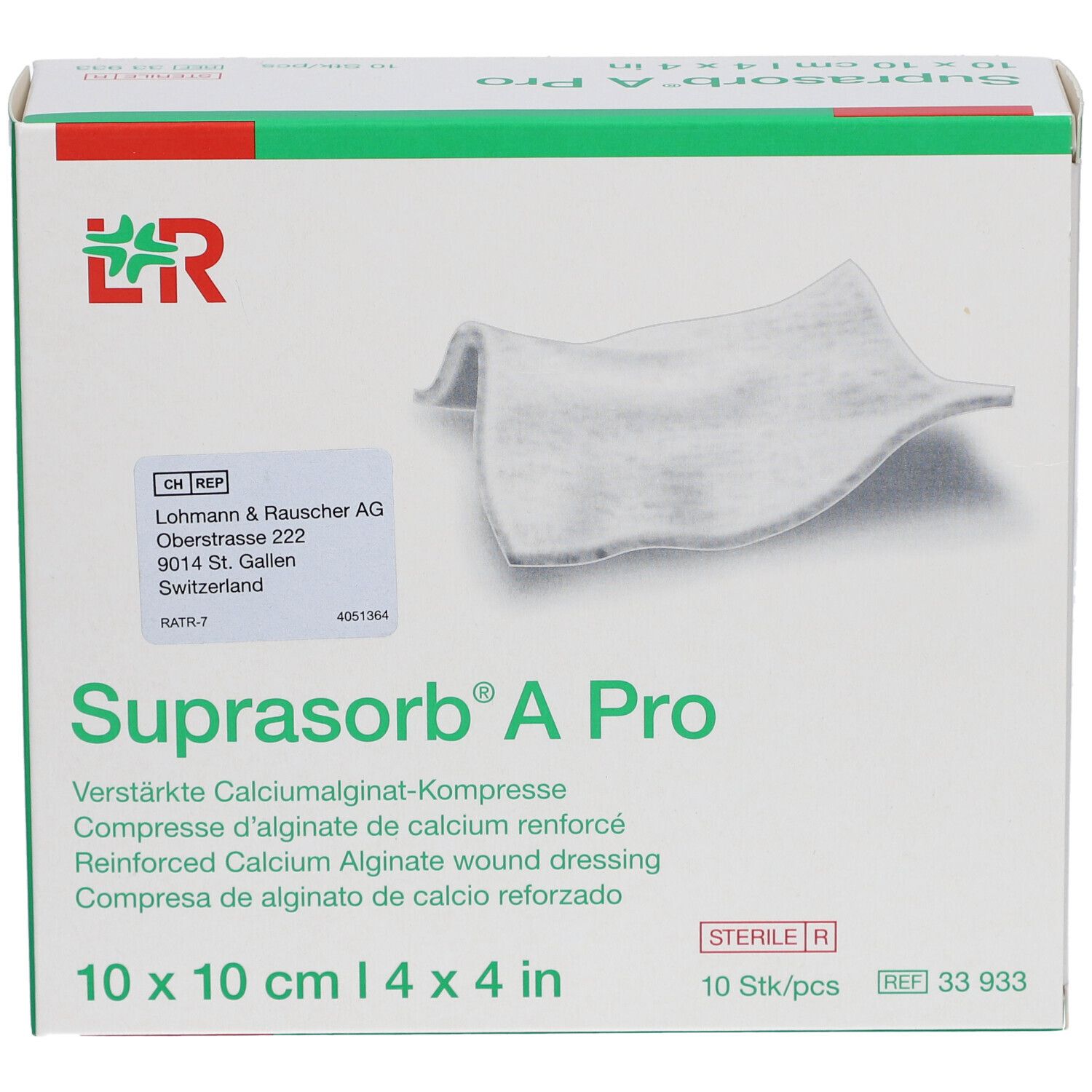 L&R Suprasorb®A Pro Kalziumalginat-Kompresse verstärkt 10 x 10 cm