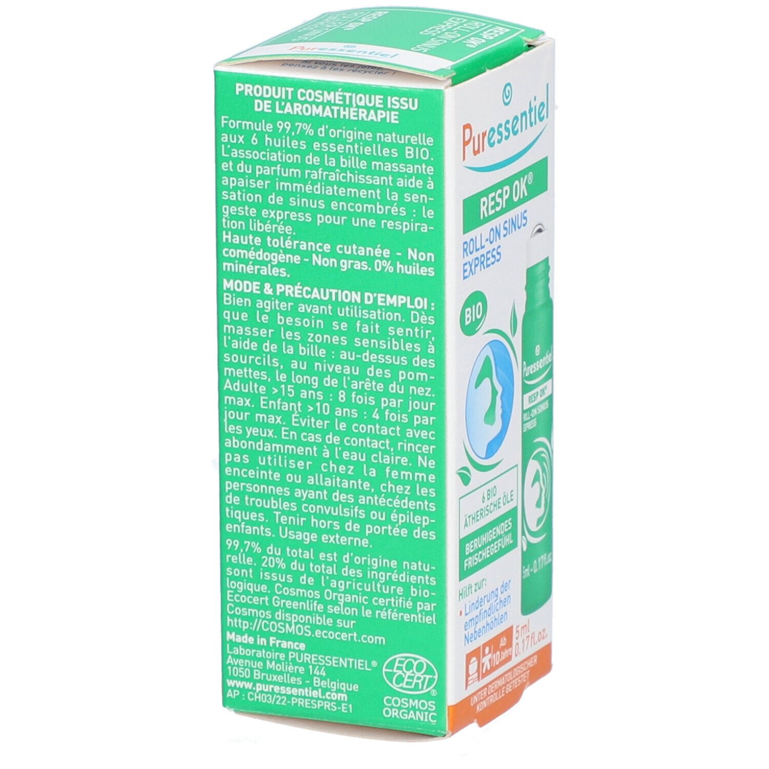 PURESSENTIEL RESPIRATORISCHER Roller Sinus Express mit 6 HE BIO - 6 ml