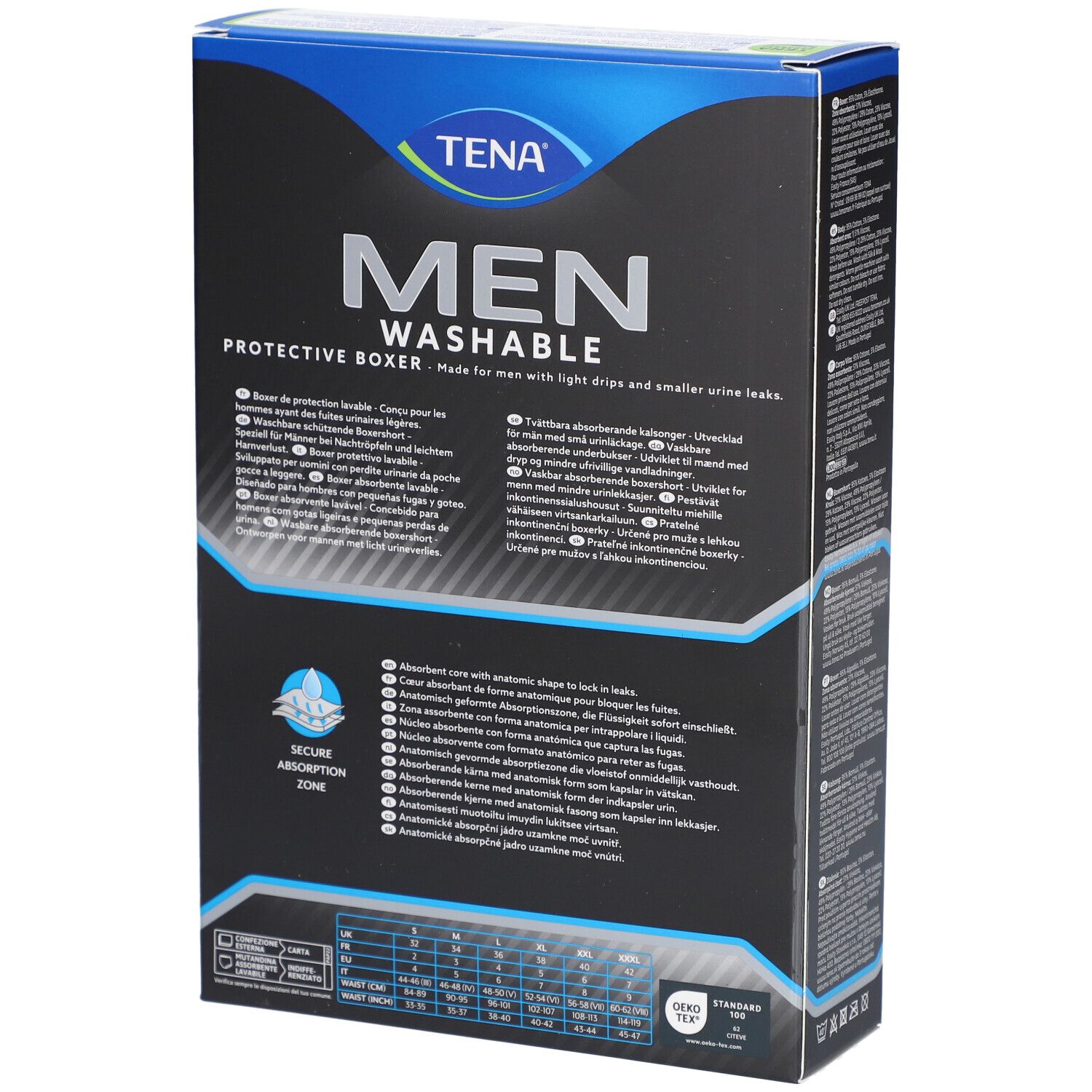 TENA Men Boxer absorbant lavable Taille L Noir