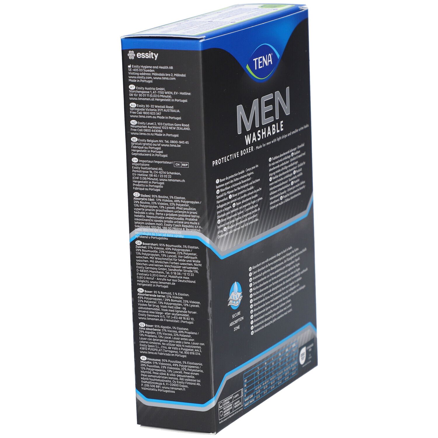 TENA Men Boxer absorbant lavable Taille L Noir