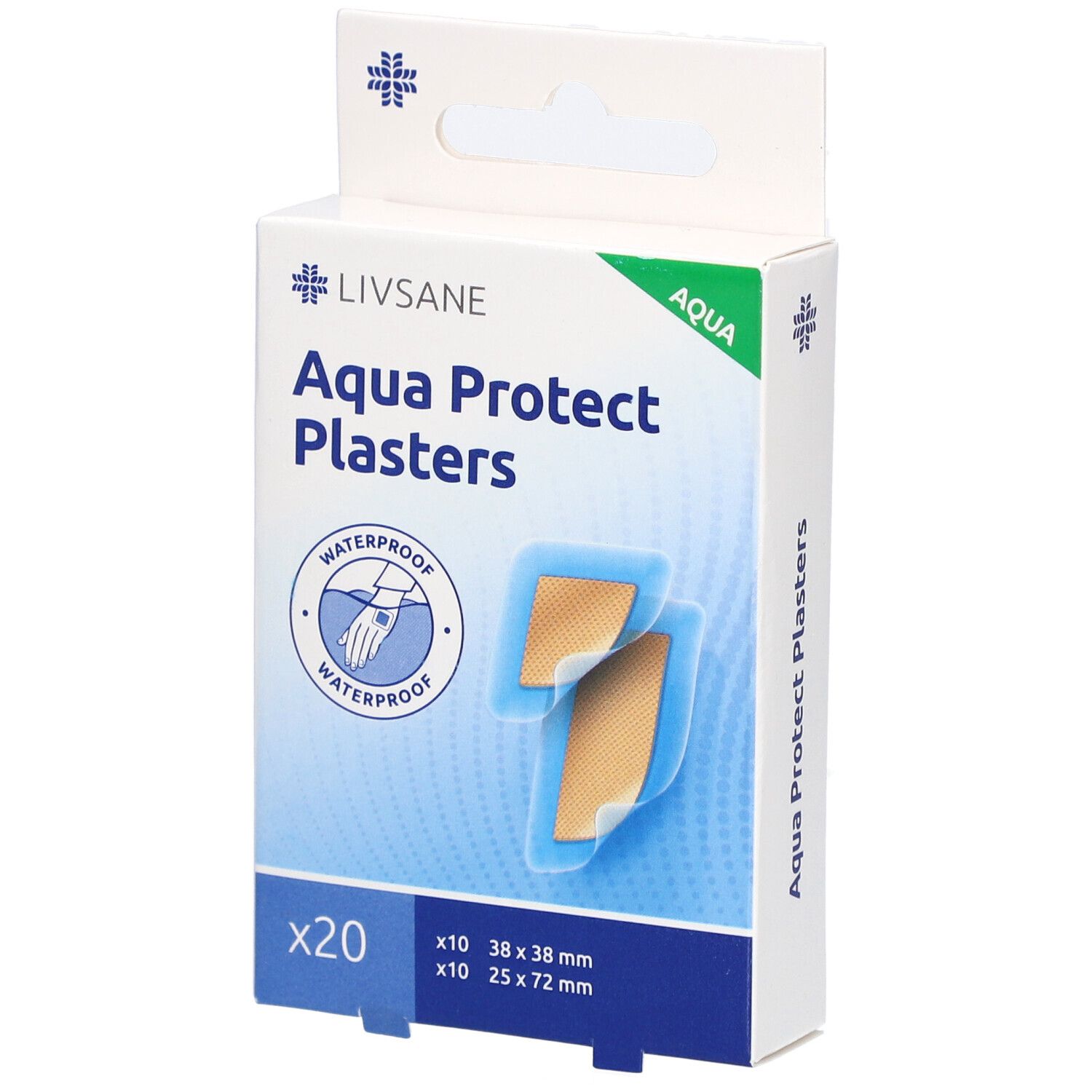 LIVSANE Aqua Protect Pflaster 2 Größen: 38 x 38 mm & 25 x 72 mm