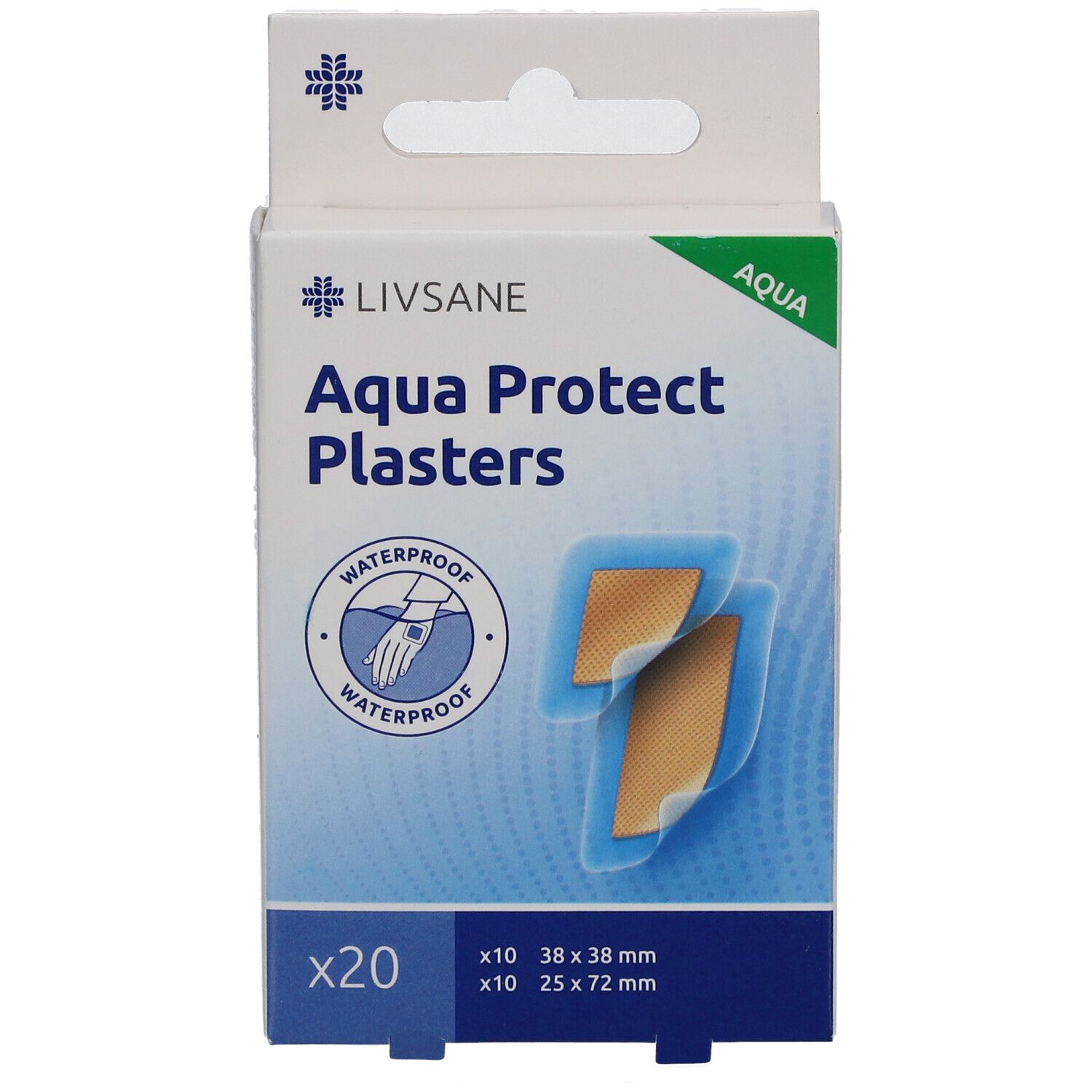 LIVSANE Aqua Protect Pflaster 2 Größen: 38 x 38 mm & 25 x 72 mm