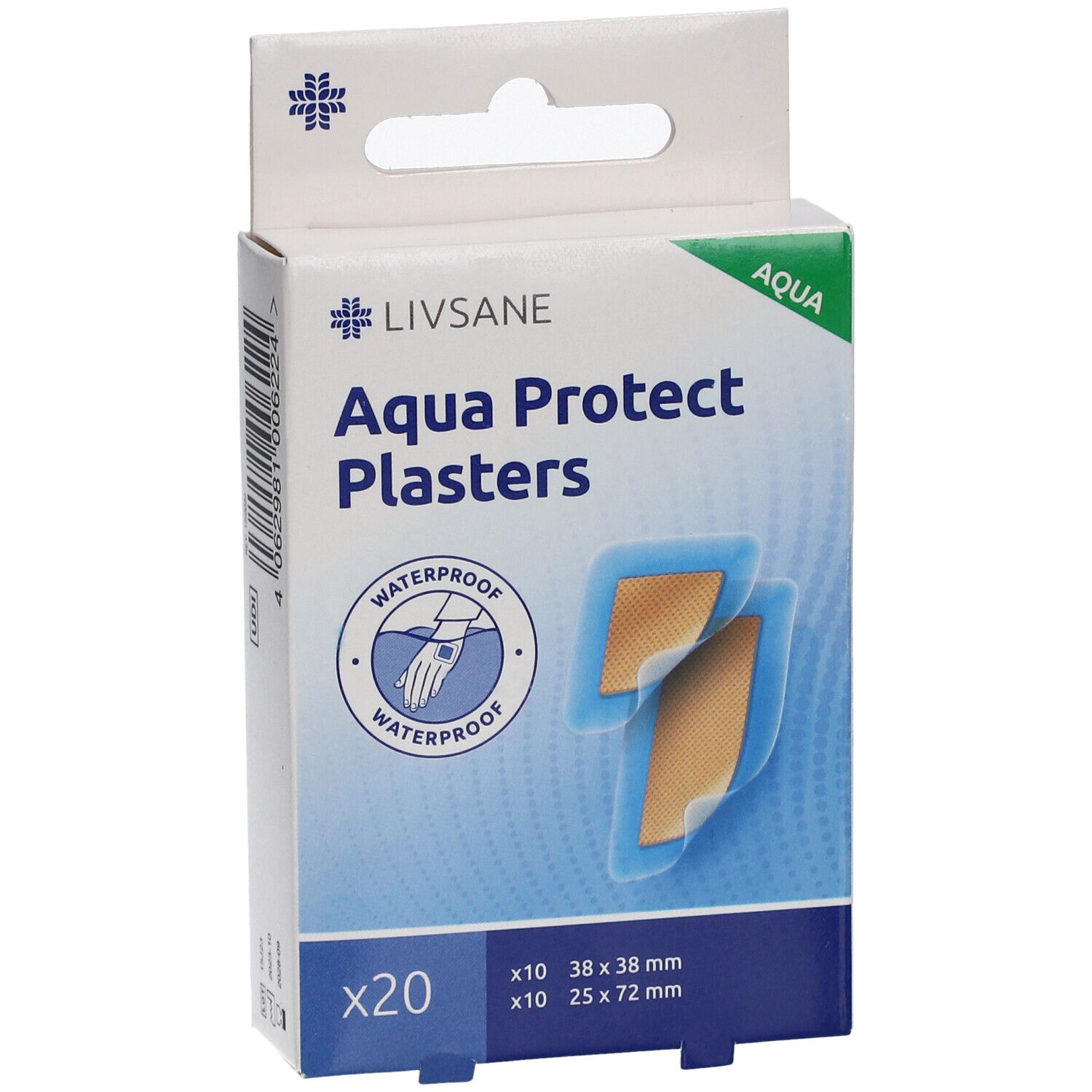 LIVSANE Aqua Protect Pflaster 2 Größen: 38 x 38 mm & 25 x 72 mm