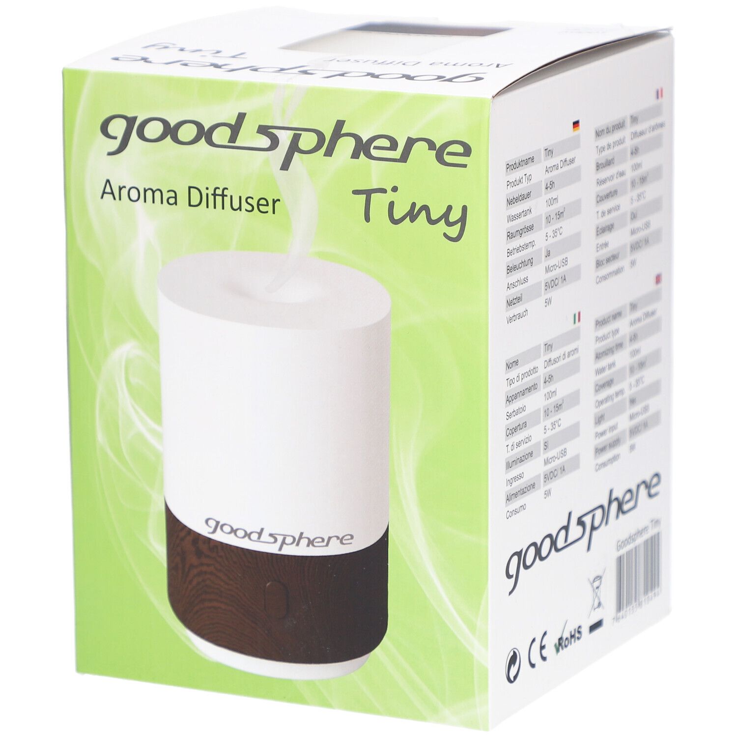 Goodsphere® Aromavernebler Tiny 15 m² Ultraschall-Diffuser Weiß/Dunkelbraun