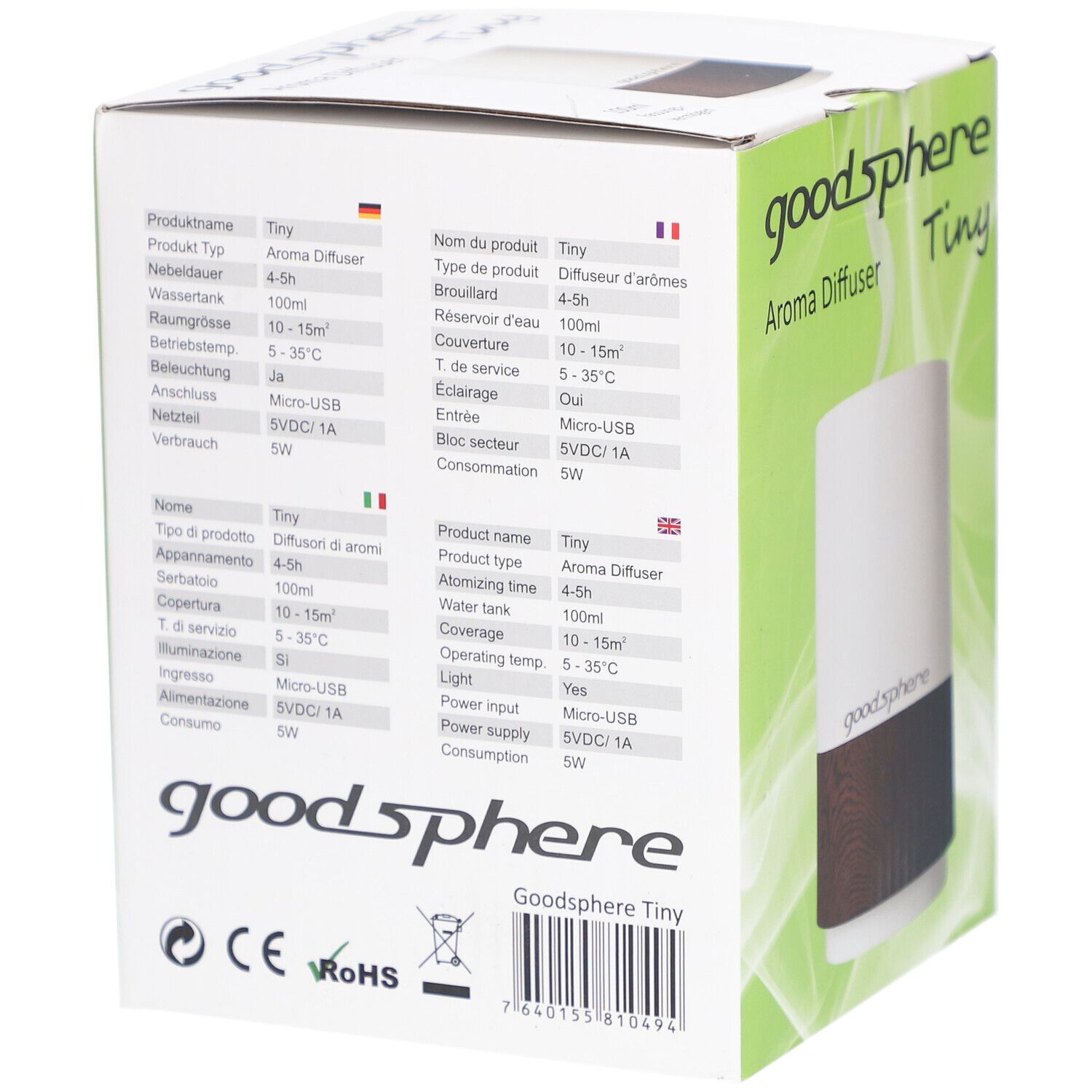 Goodsphere® Aromavernebler Tiny 15 m² Ultraschall-Diffuser Weiß/Dunkelbraun