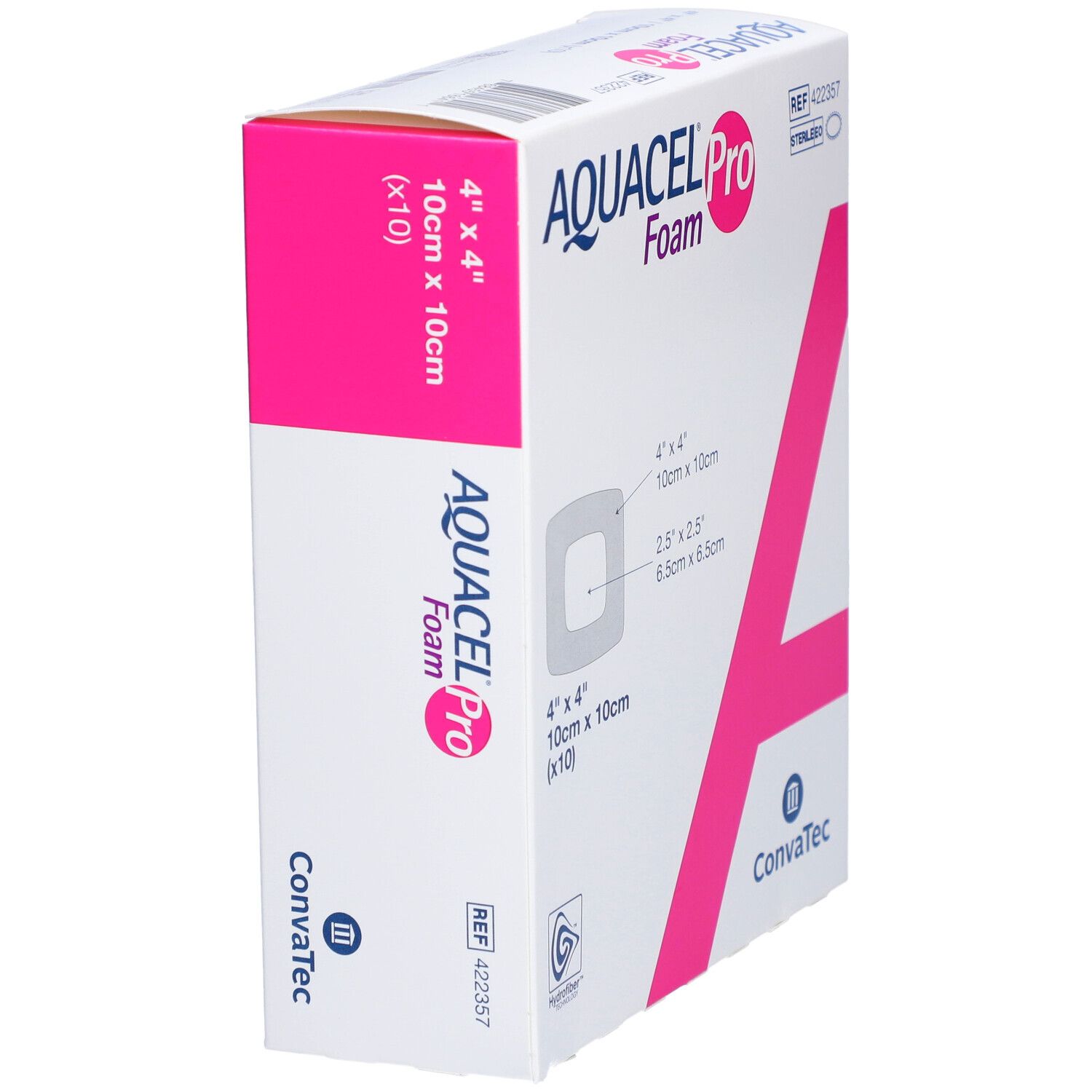 AQUACEL Pro Foam-Verpackung. Quadratische Pflaster, 10x10cm. 10 Stück. Convatec-Marke. Rosa Akzent.