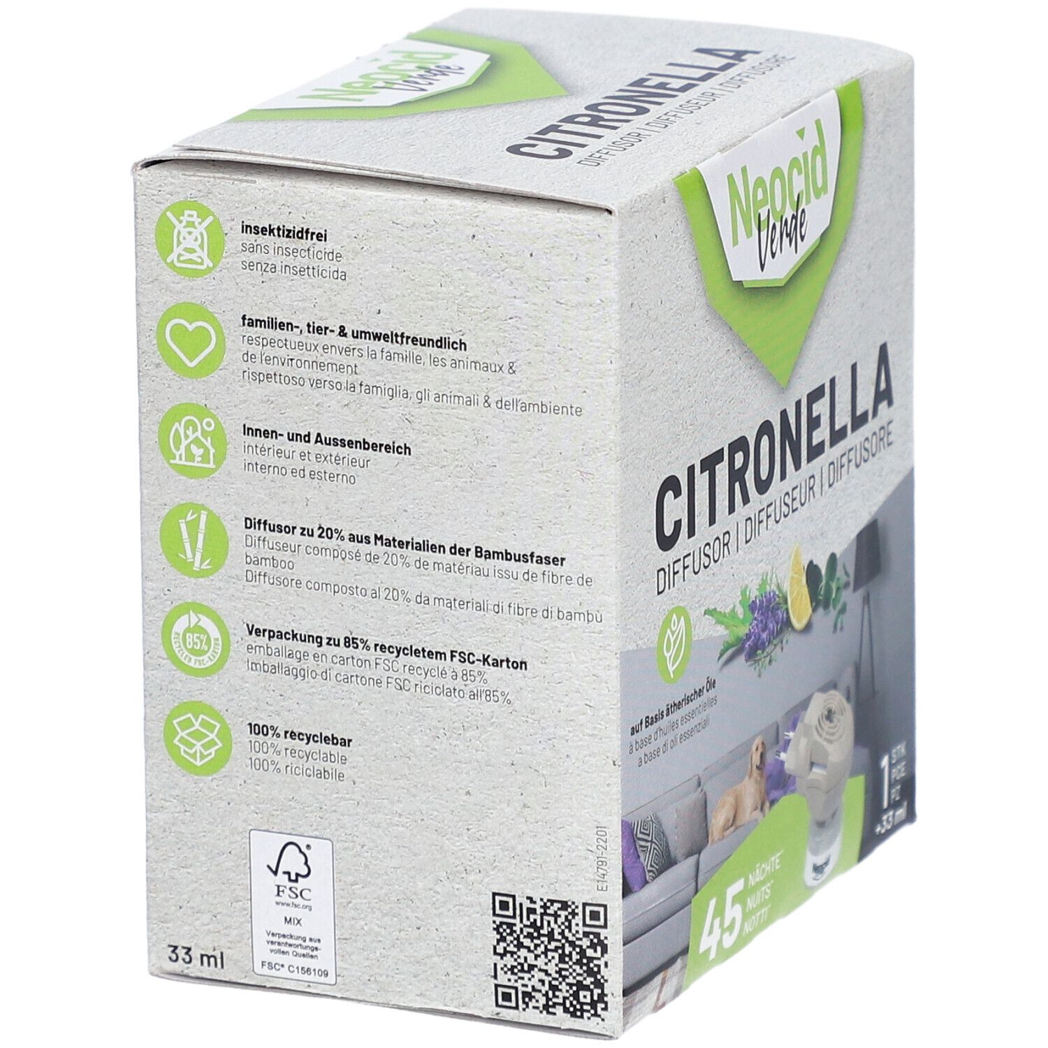 NEOCID VERDE Citronella Diffusor mit Flasche 33ml