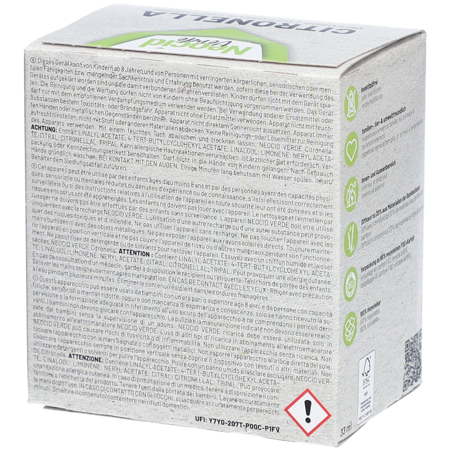 NEOCID VERDE Citronella Diffusor mit Flasche 33ml
