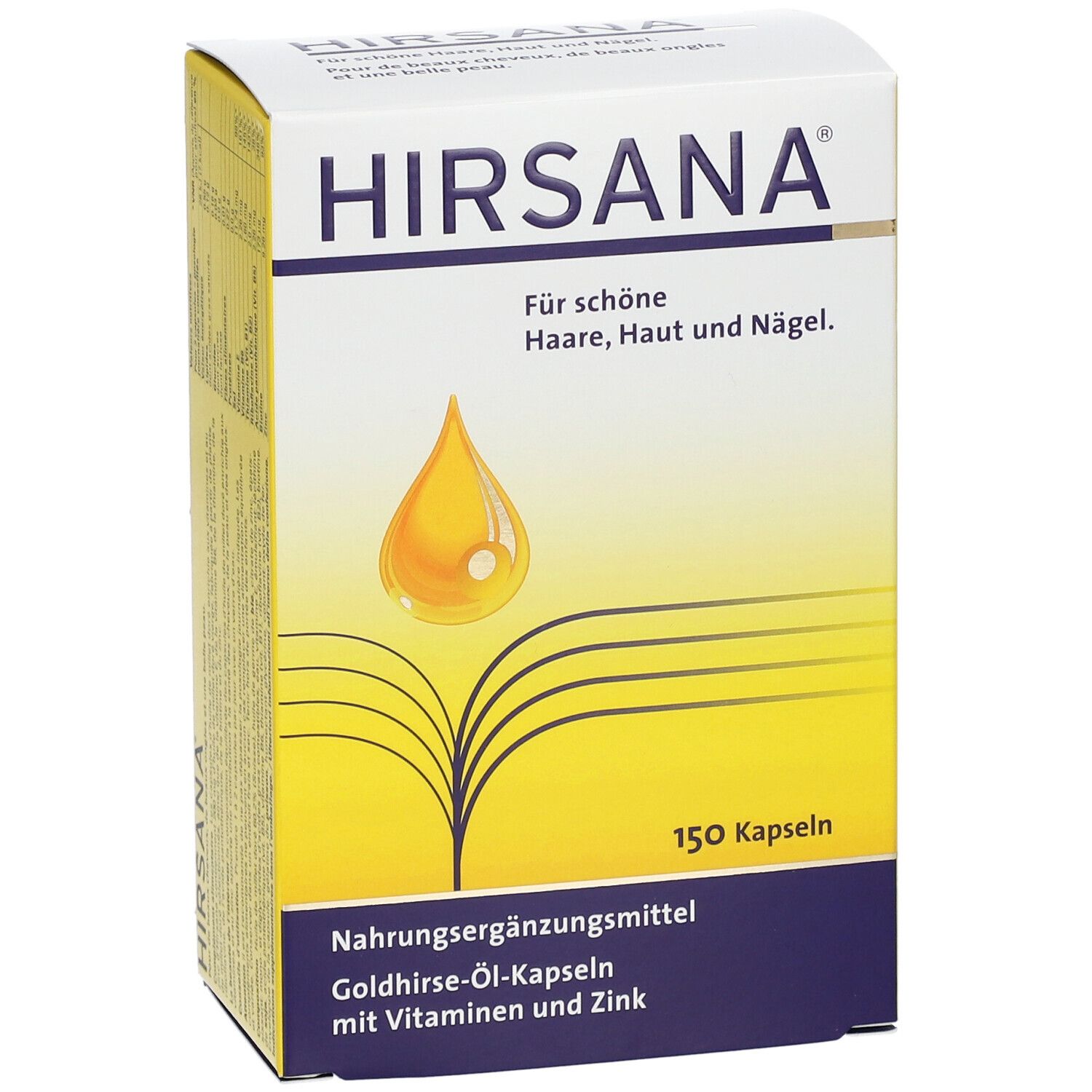 Hirsana Goldhirse-Öl-Kapseln: Nahrungsergänzungsmittel mit Vitaminen und Zink für Haare, Haut und Nägel. 150 Kapseln.
