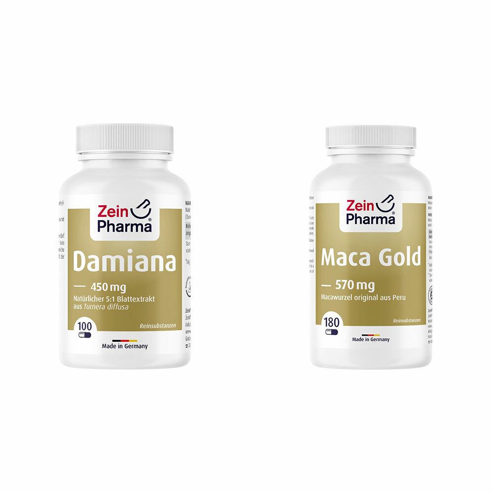 MACA Kapseln GOLD 570 mg ZeinPharma + Damiana Kapseln 450 mg Blattextrakt ZeinPharma