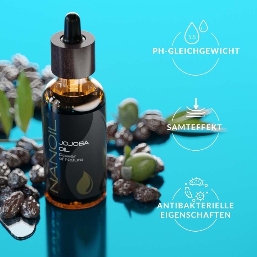 Flacon avec icônes. Flacon en verre brun avec étiquette noire. Icônes: équilibre du pH, effet velours, antibactérien.