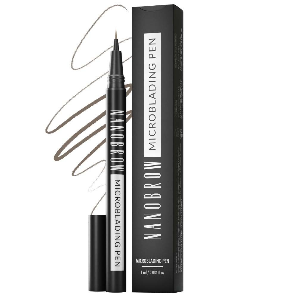 Stylo NANOBROW Microblading. Stylo noir avec capuchon et emballage. Tracés. Inscription: MICROBLADING PEN.