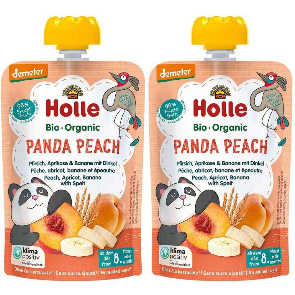 HOLLE Panda Peach - Gourde pêche, abricot, banane et épeautre