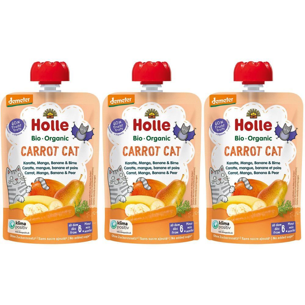 HOLLE Carrot Cat - Trinkflasche mit Karotte, Mango, Banane und Birne