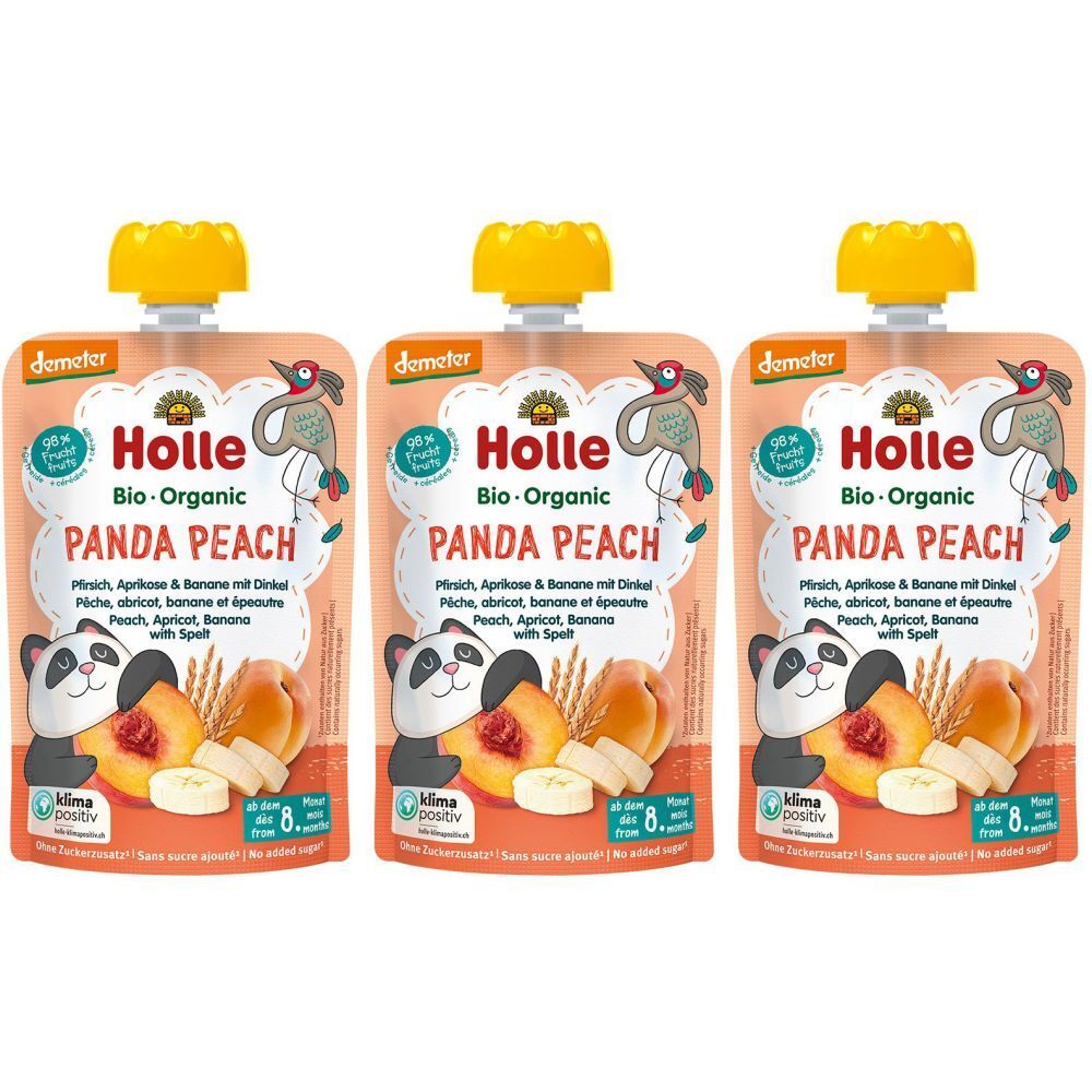 HOLLE Panda Peach - Gourde pêche, abricot, banane et épeautre