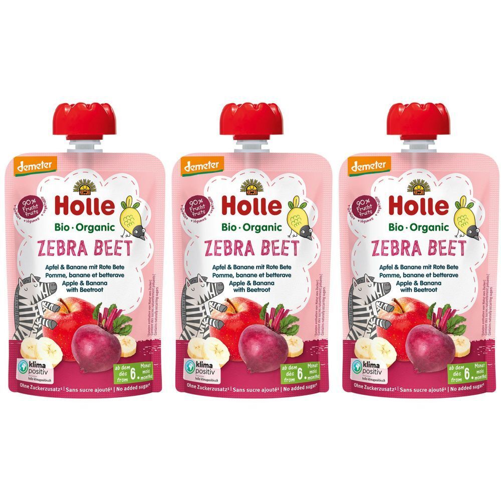 HOLLE Zebra Beet - Wasserflasche mit Apfel, Banane und Roter Bete