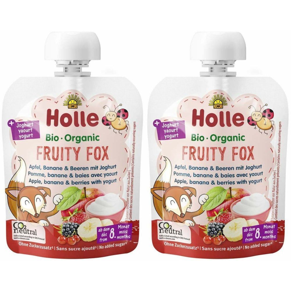 HOLLE Fruity Fox - Trinkflasche Apfel, Banane & Beeren mit Joghurt