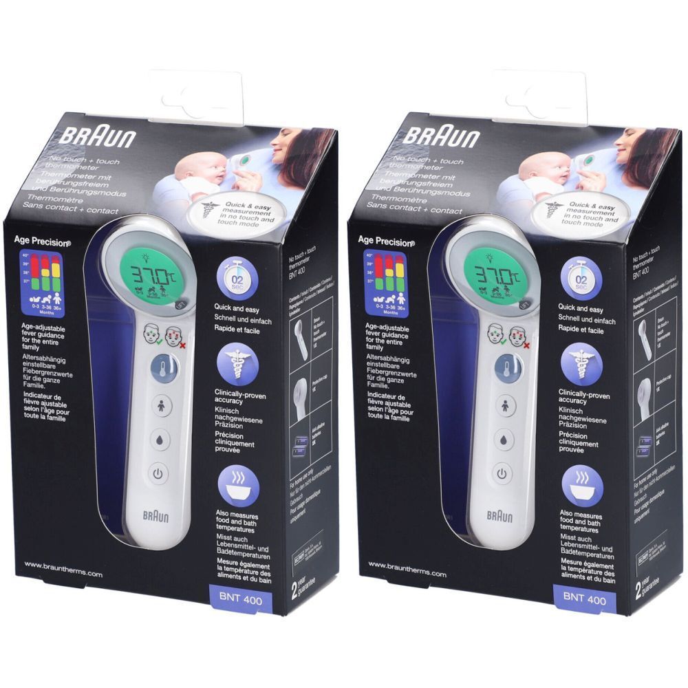 Braun Kontaktloses + Kontakt-Stirnthermometer mit Age Précision® BNT 400