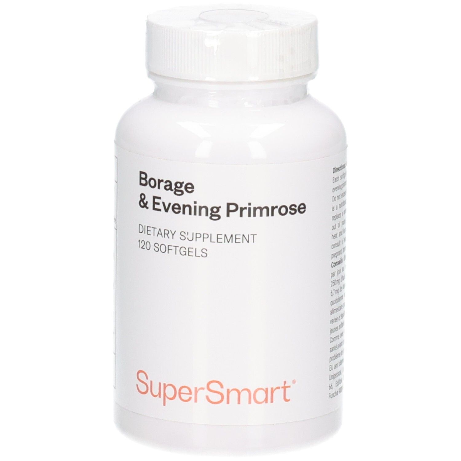 Weiße Flasche mit Borage & Evening Primrose Nahrungsergänzungsmittel, 120 Softgels.