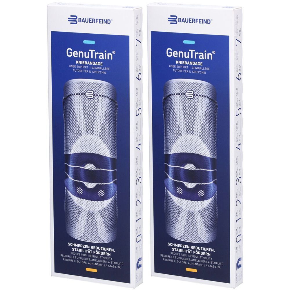 BAUERFEIND® GenuTrain Aktive Kniebandage, Patella und Bandage Größe 1 Titan