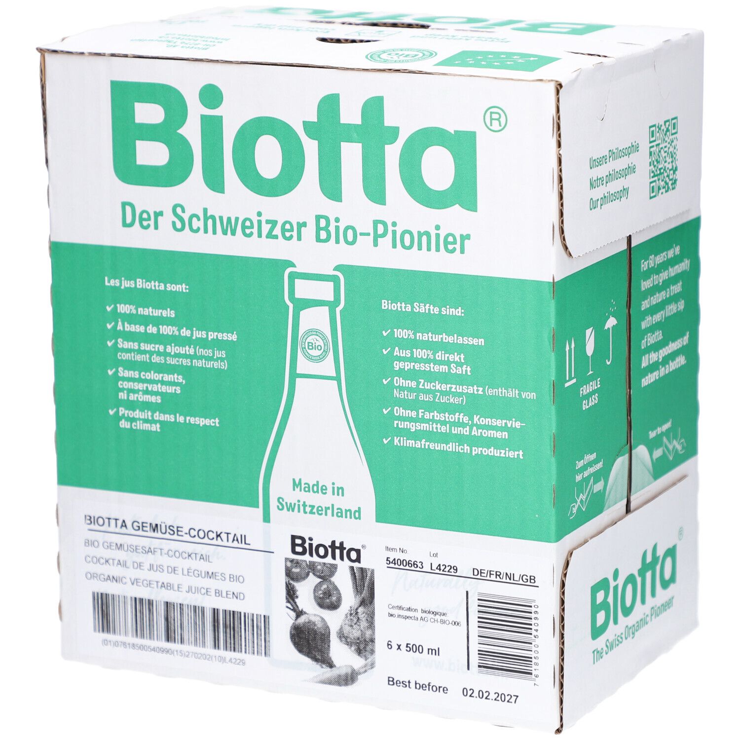 Biotta Gemüse-Cocktail Bio Gemüsesaft-Cocktail