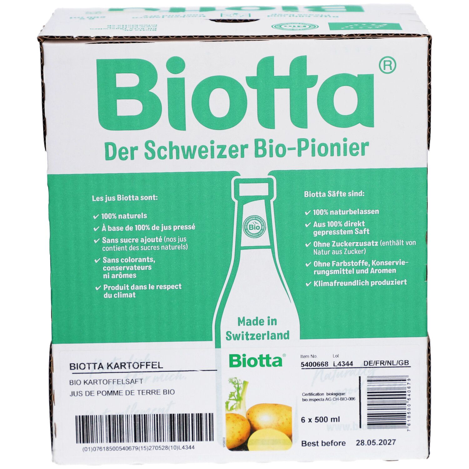 Biotta Bio Kartoffelsaft aus direkt gepressten Kartoffeln