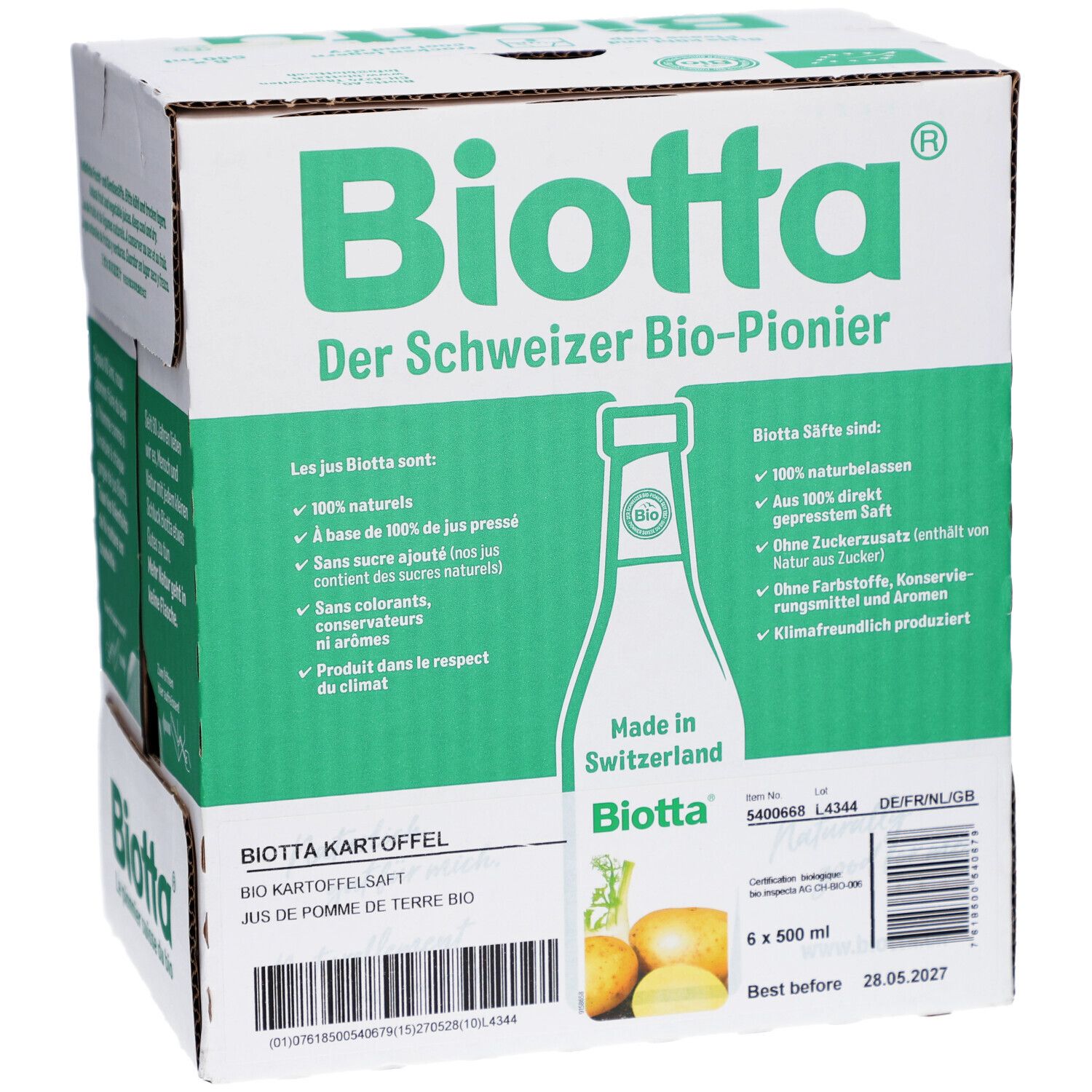 Biotta Bio Kartoffelsaft aus direkt gepressten Kartoffeln