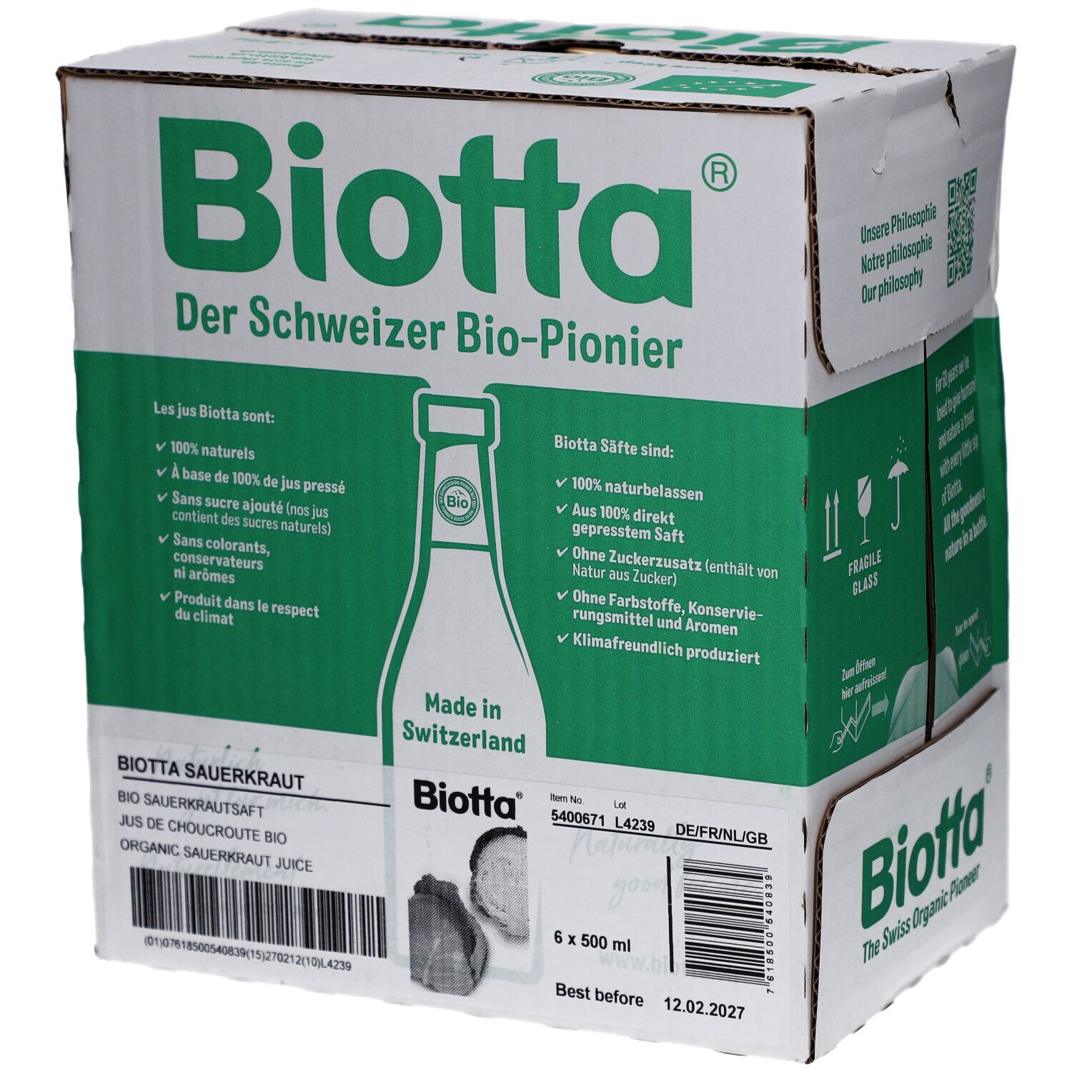 Biotta Sauerkrautsaft – 100% Bio aus fermentiertem Weisskohl
