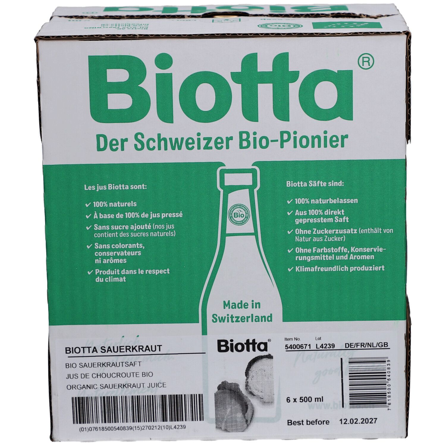 Biotta Sauerkrautsaft – 100% Bio aus fermentiertem Weisskohl