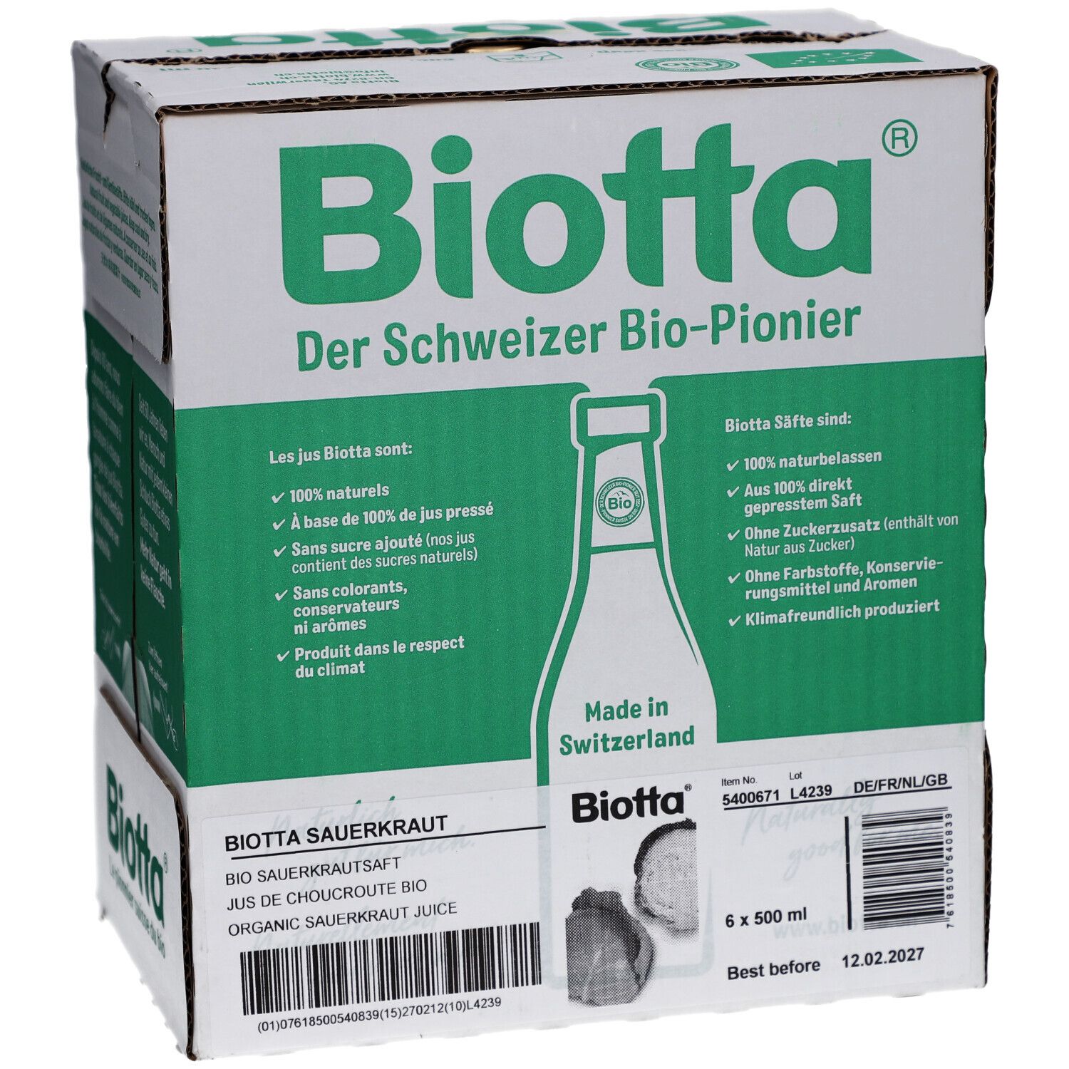 Biotta Sauerkrautsaft – 100% Bio aus fermentiertem Weisskohl