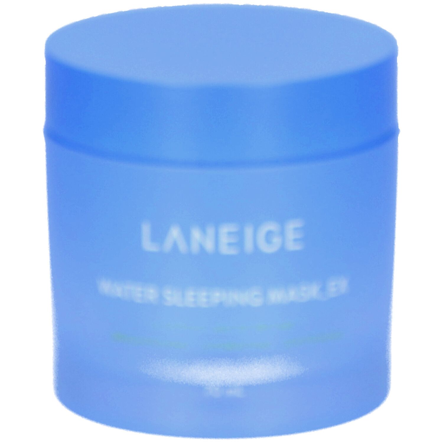 Pot bleu avec couvercle. Inscription LANEIGE, Water Sleeping Mask_EX. Produit de soin de la peau.