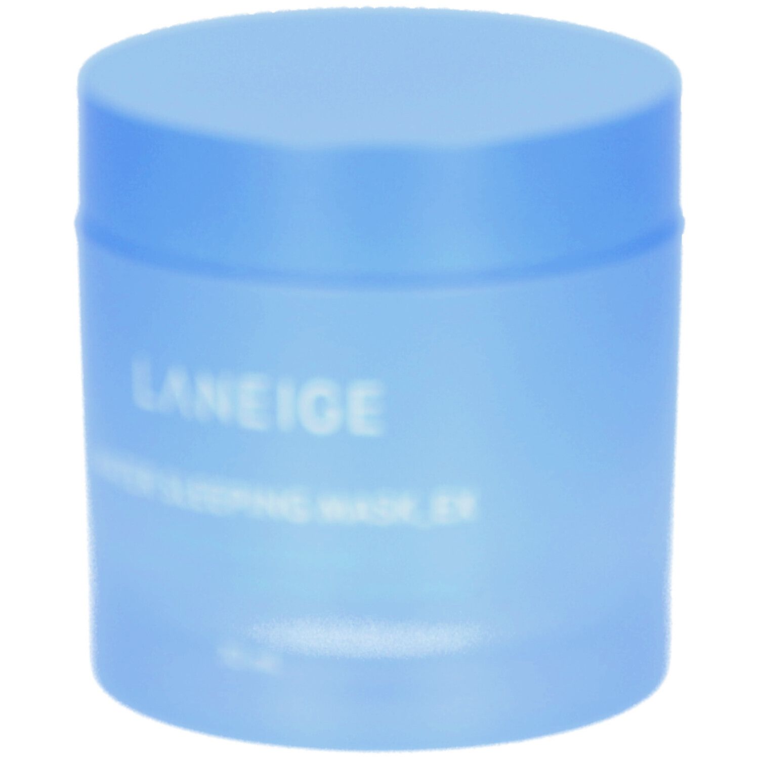 Pot bleu avec couvercle. Inscription LANEIGE, Water Sleeping Mask_EX. Produit de soin de la peau.
