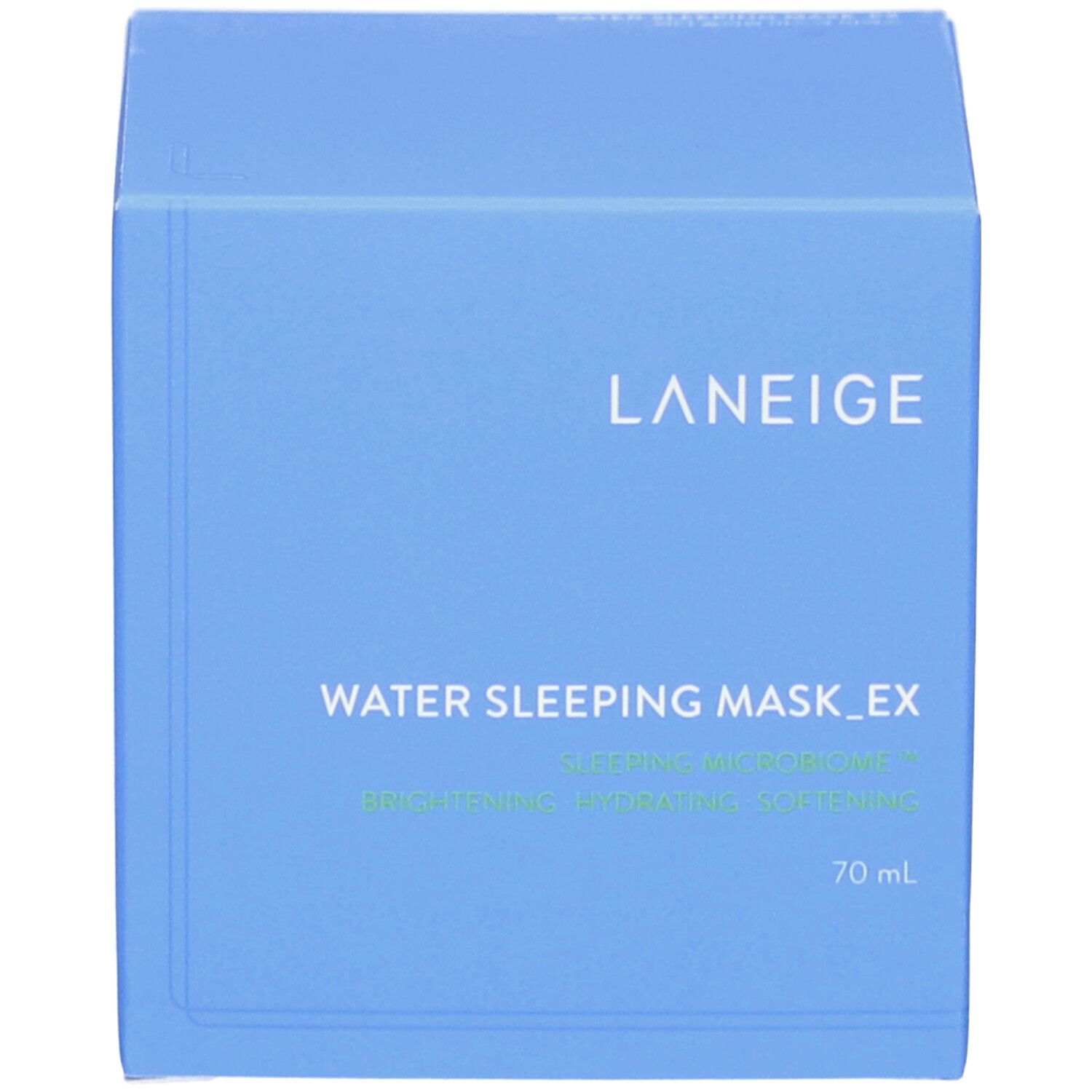 Boîte bleue. Inscription LANEIGE, Water Sleeping Mask_EX. Produit de soin de la peau.