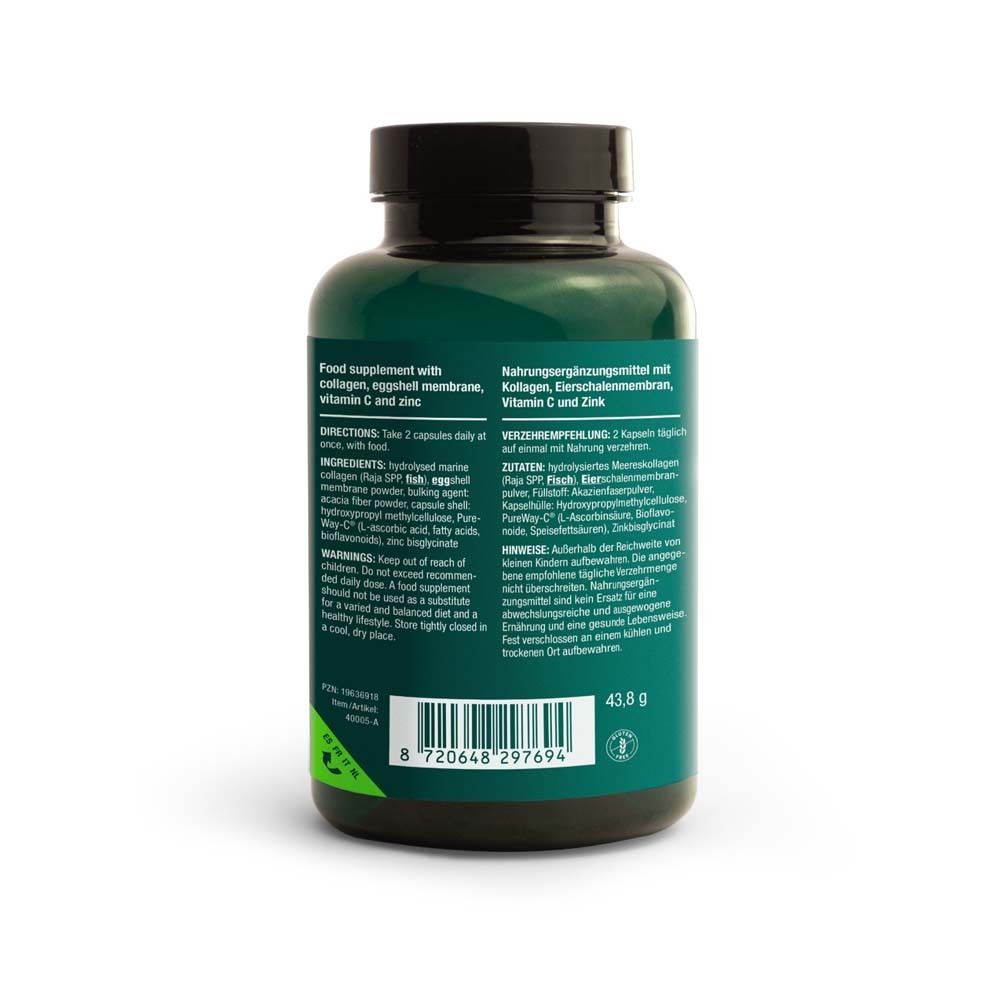 Rückseite der Flasche. Enthält Informationen zu Inhaltsstoffen und Anwendung. Text in Deutsch und Englisch.