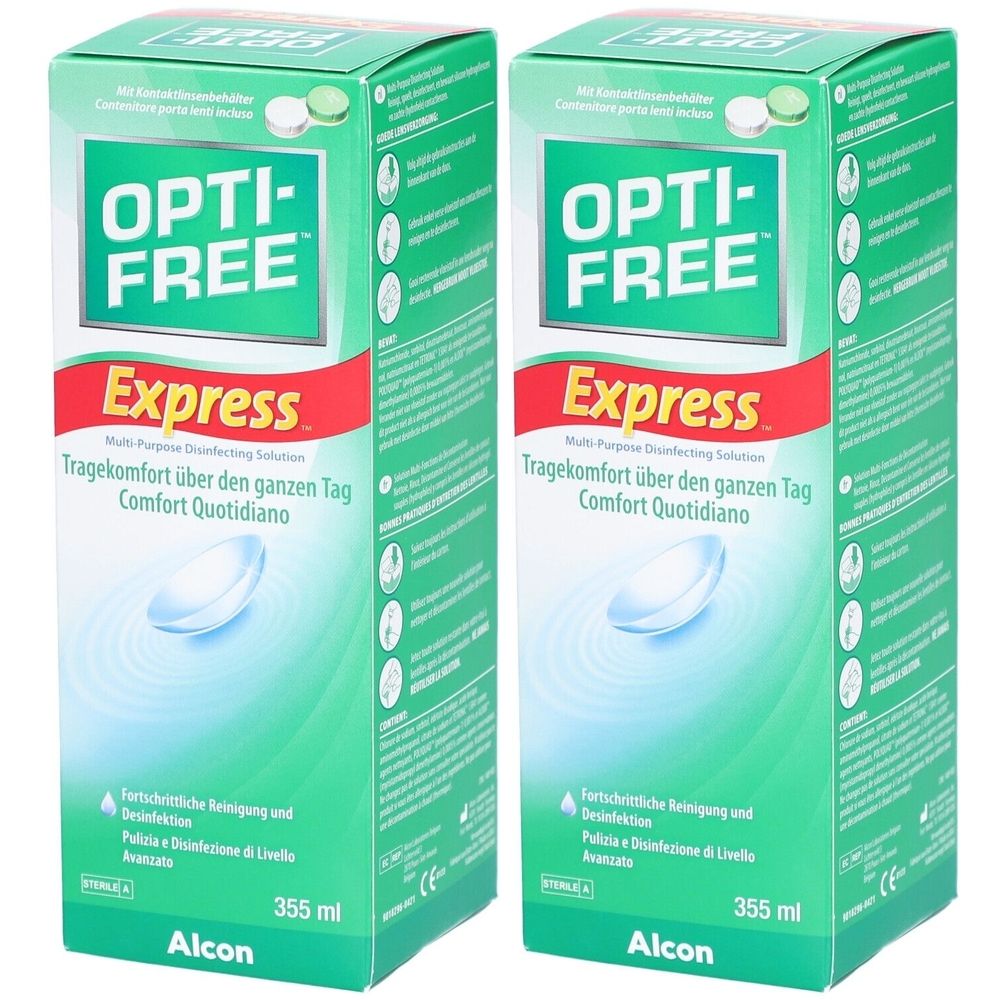 Alcon® Opti-Free Express Solution pour lentilles souples avec étui à lentilles