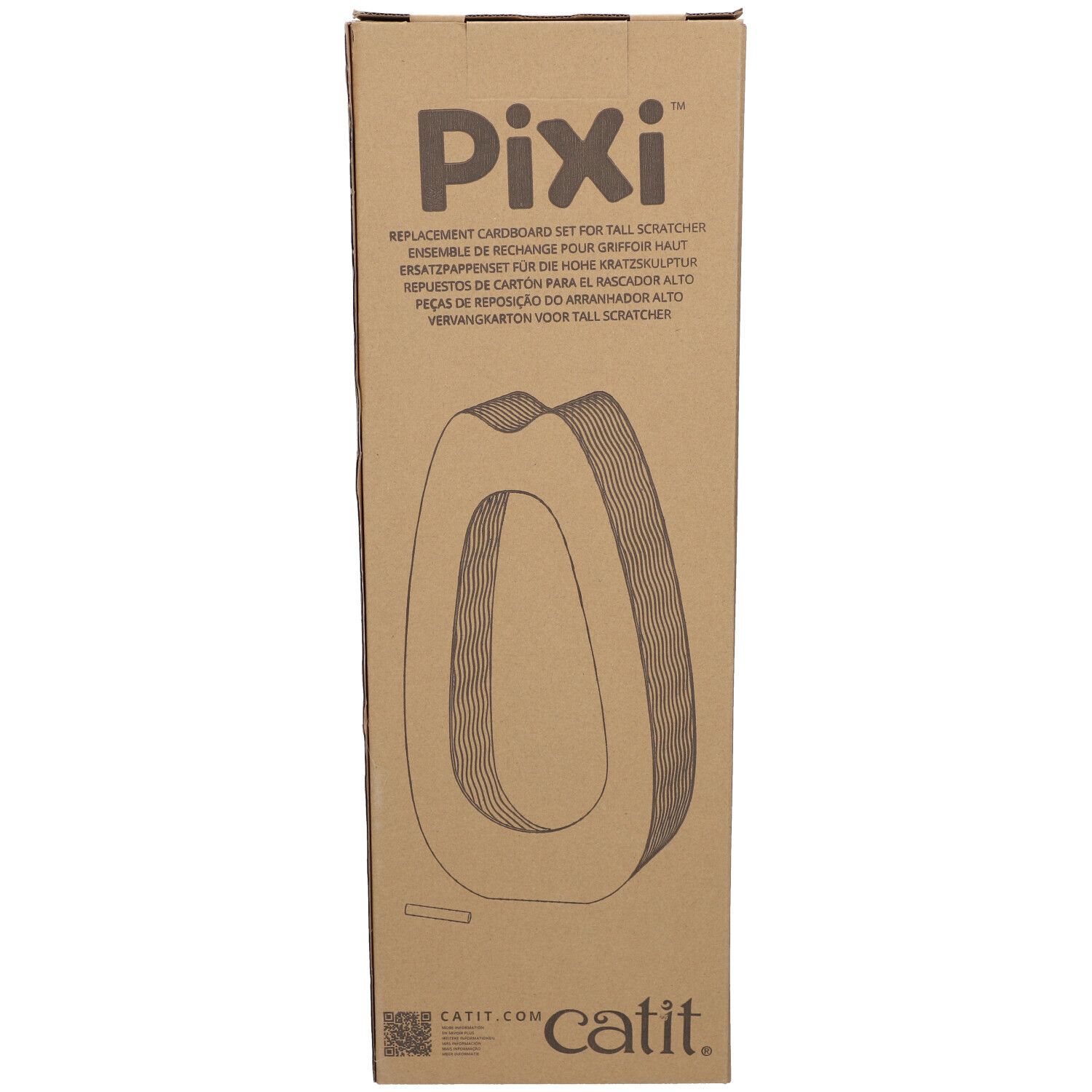 Kartonverpackung mit "Pixi"-Logo. Text: "Replacement Cardboard Set for Tall Scratcher". "Catit"-Logo unten.