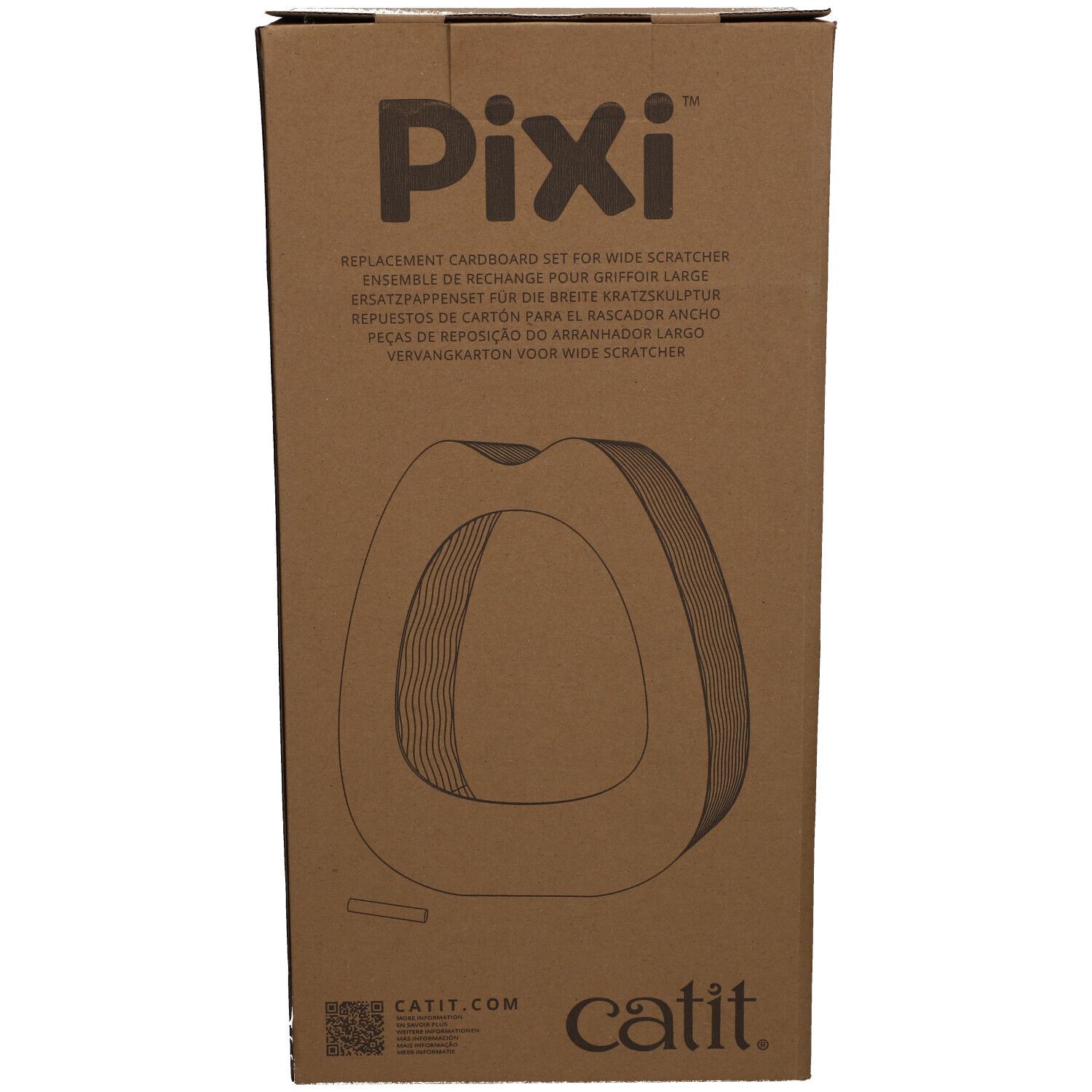 Kartonverpackung für Kratzbrett. Aufschrift Pixi. Ersatzkarton für breiten Kratzer. Katze-Logo unten rechts.