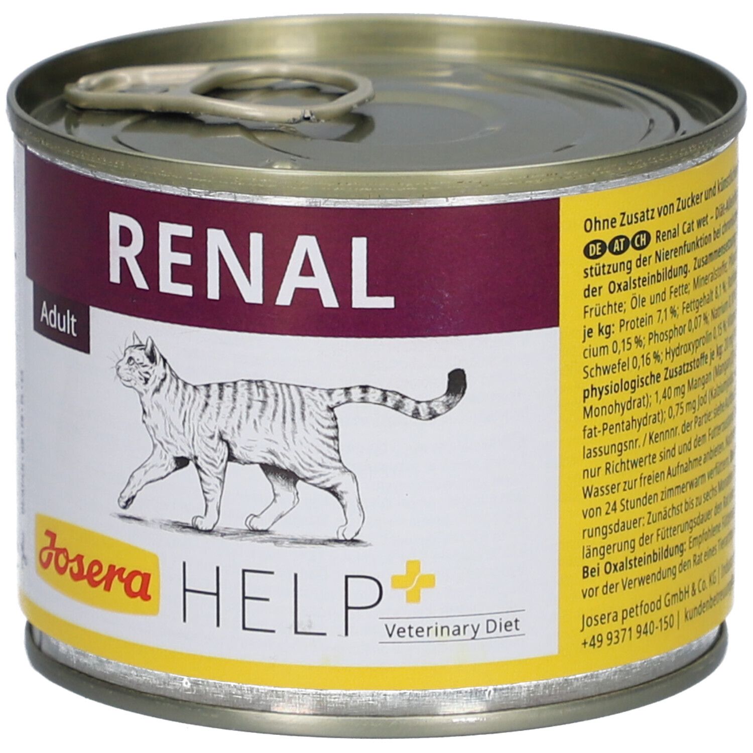 Josera Help Renal Katze Nassfutter, boîte. Inscription: Renal, chat, ingrédients, Josera Help, Veterinary Diet.