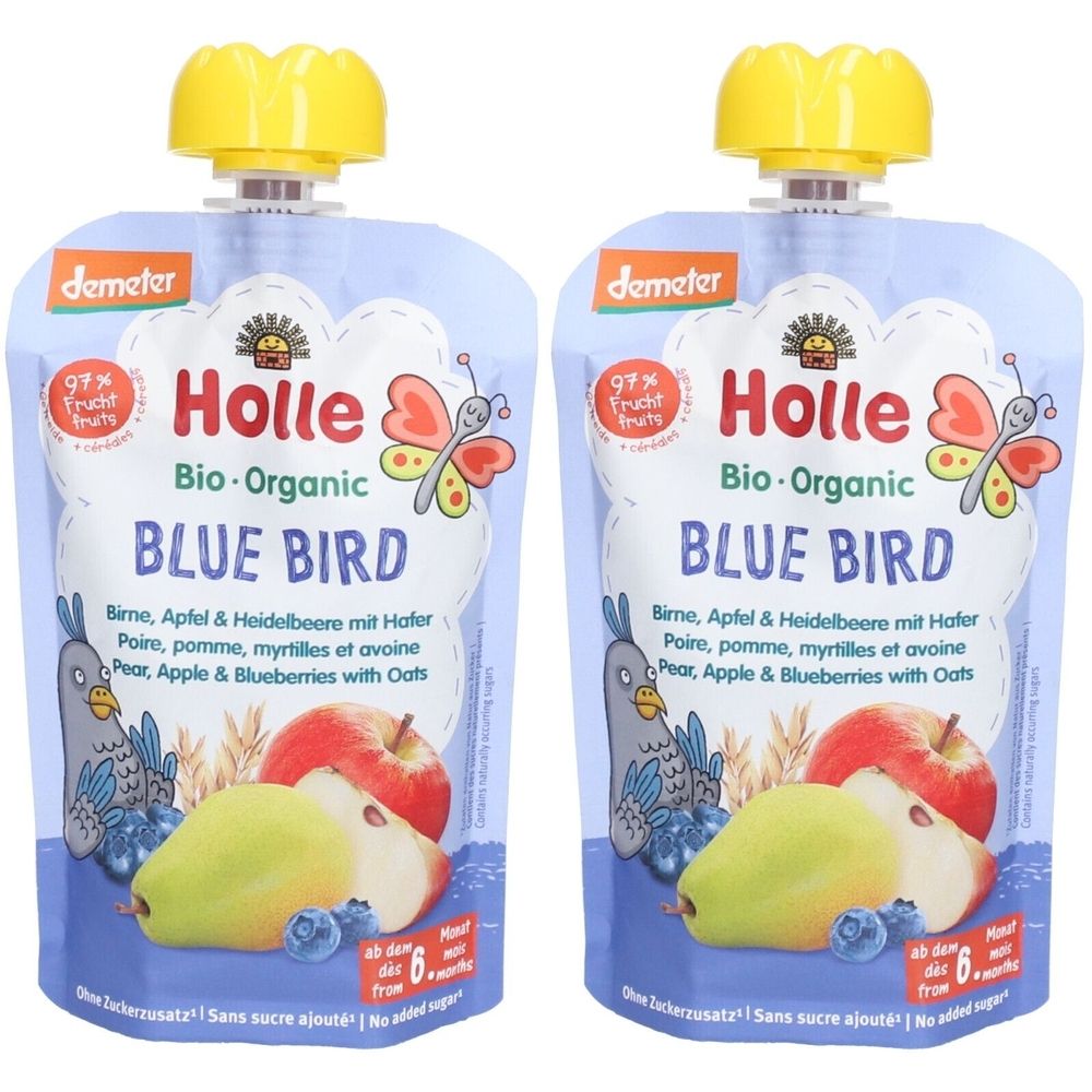 HOLLE Blue Bird Trinkflasche Birne, Apfel, Heidelbeere und Hafer bio